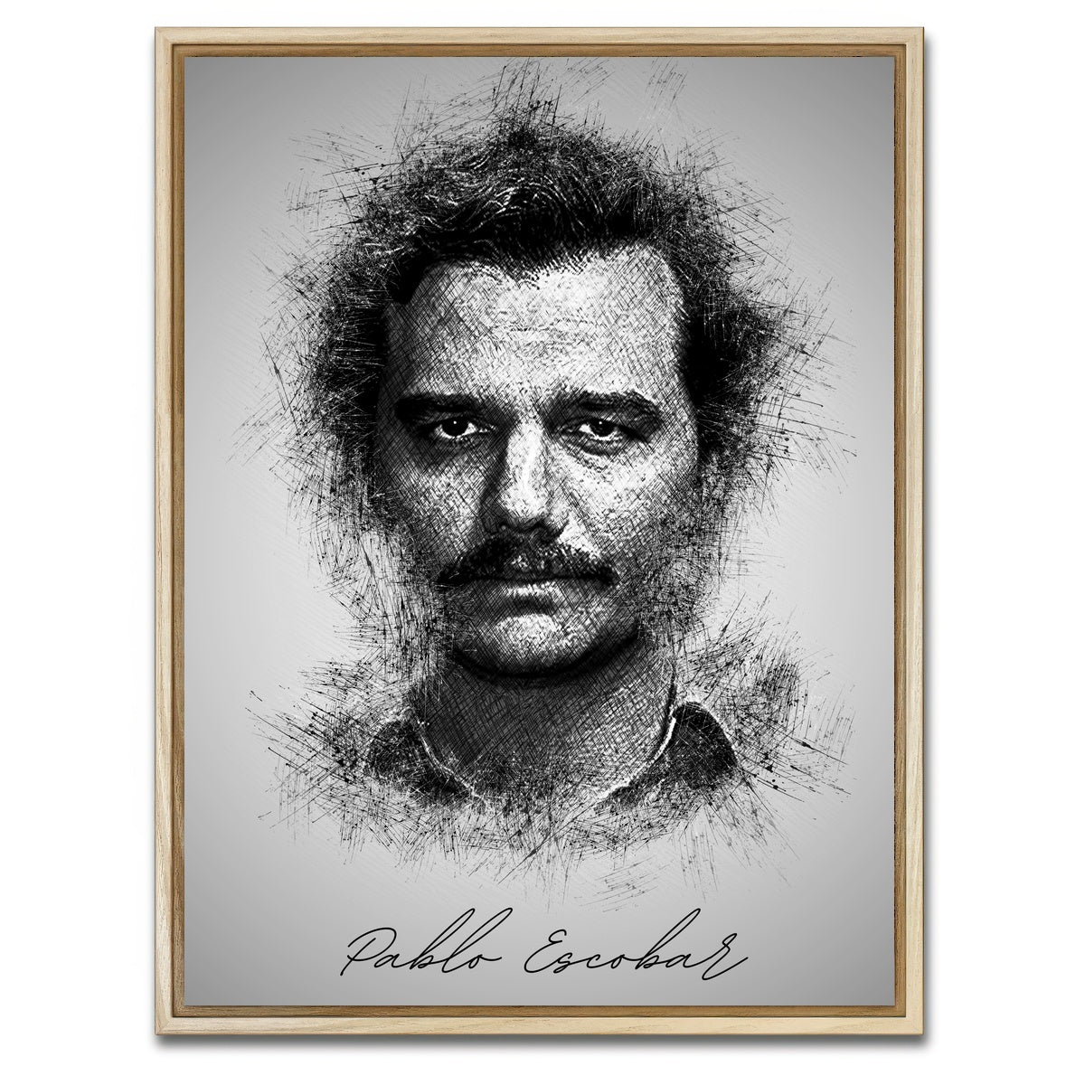AUTO-MOCKUP WHITE | Pablo Escobar Sketch | 1 Piece | Natural Framed Canvas | group=3x4
