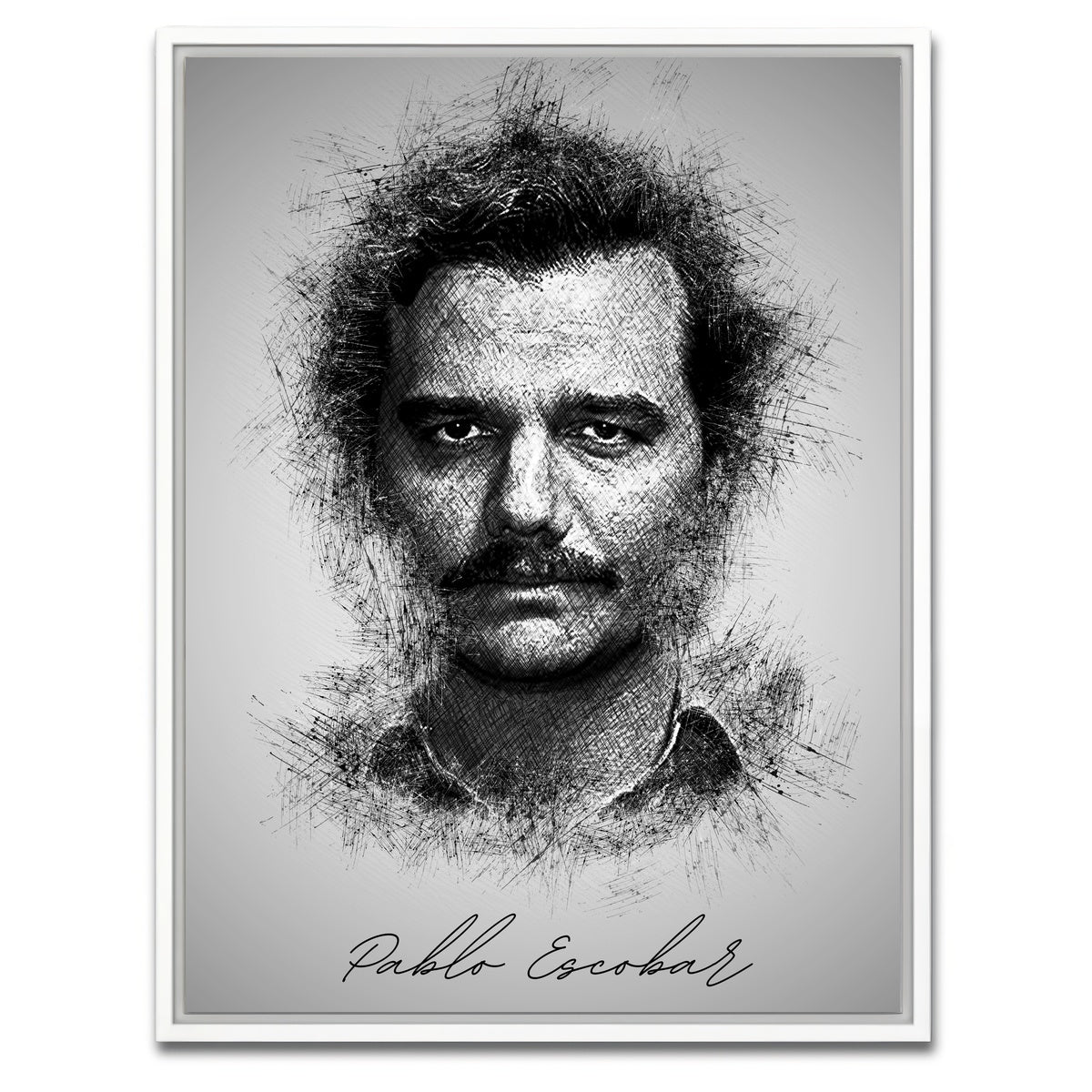 AUTO-MOCKUP WHITE | Pablo Escobar Sketch | 1 Piece | White Framed Canvas | group=3x4
