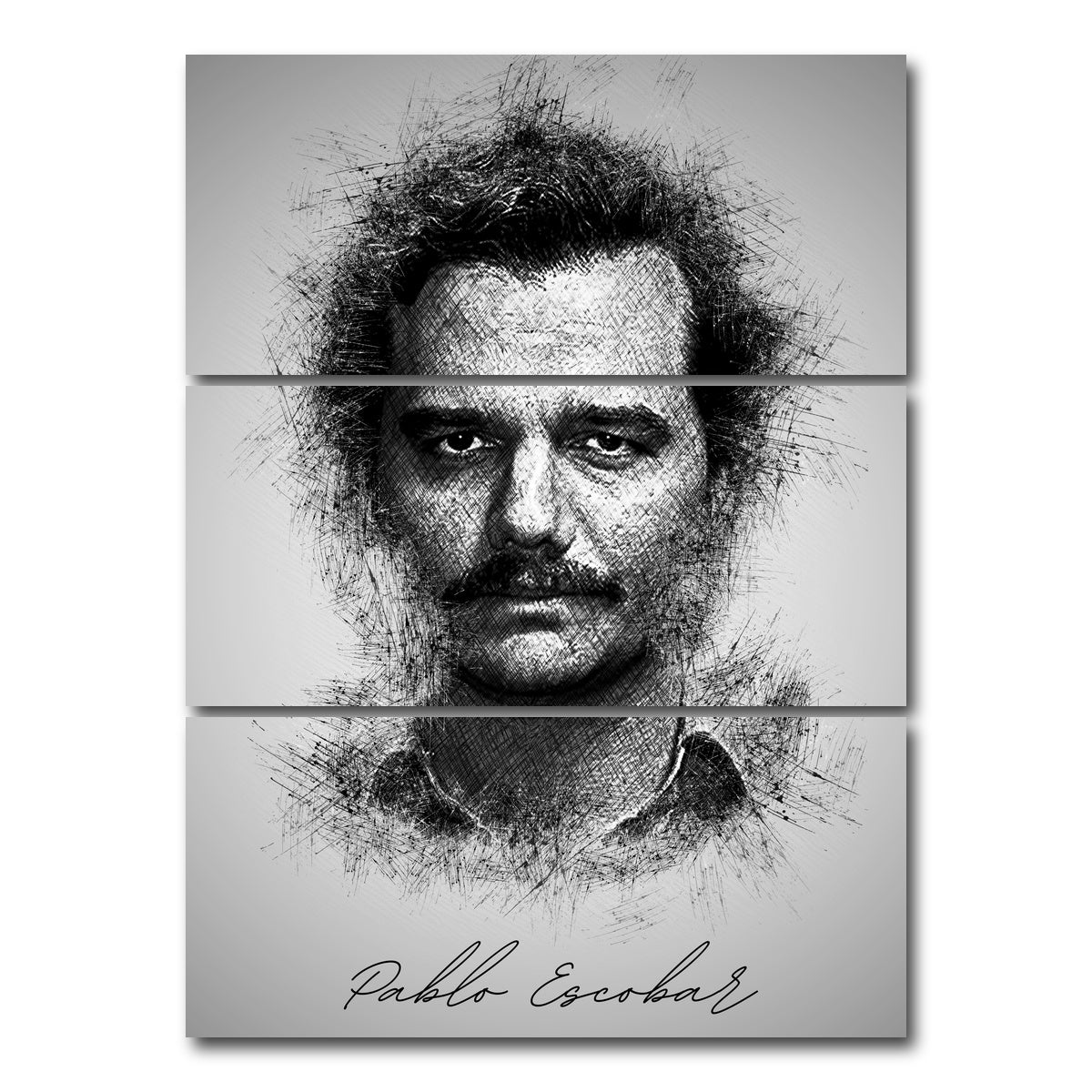 AUTO-MOCKUP WHITE | Pablo Escobar Sketch | 3 Piece | Gallery Wrap Canvas | group=8x18_stacked