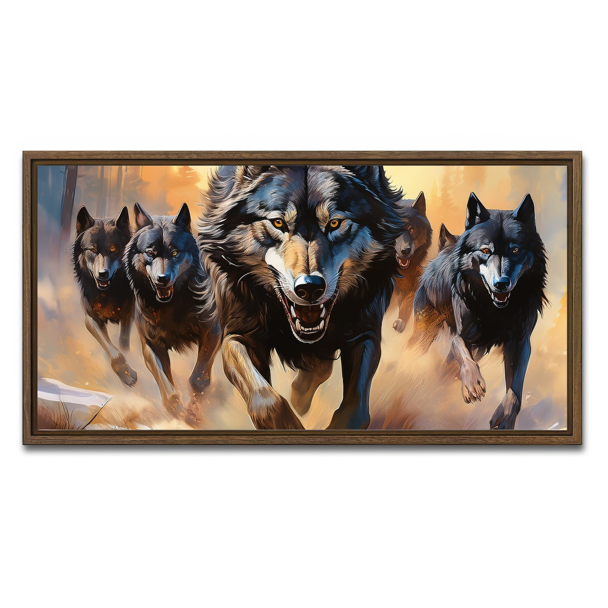 AUTO-MOCKUP WHITE | Pack of Wolves | 1 Piece | Walnut Framed Canvas | group=2x1