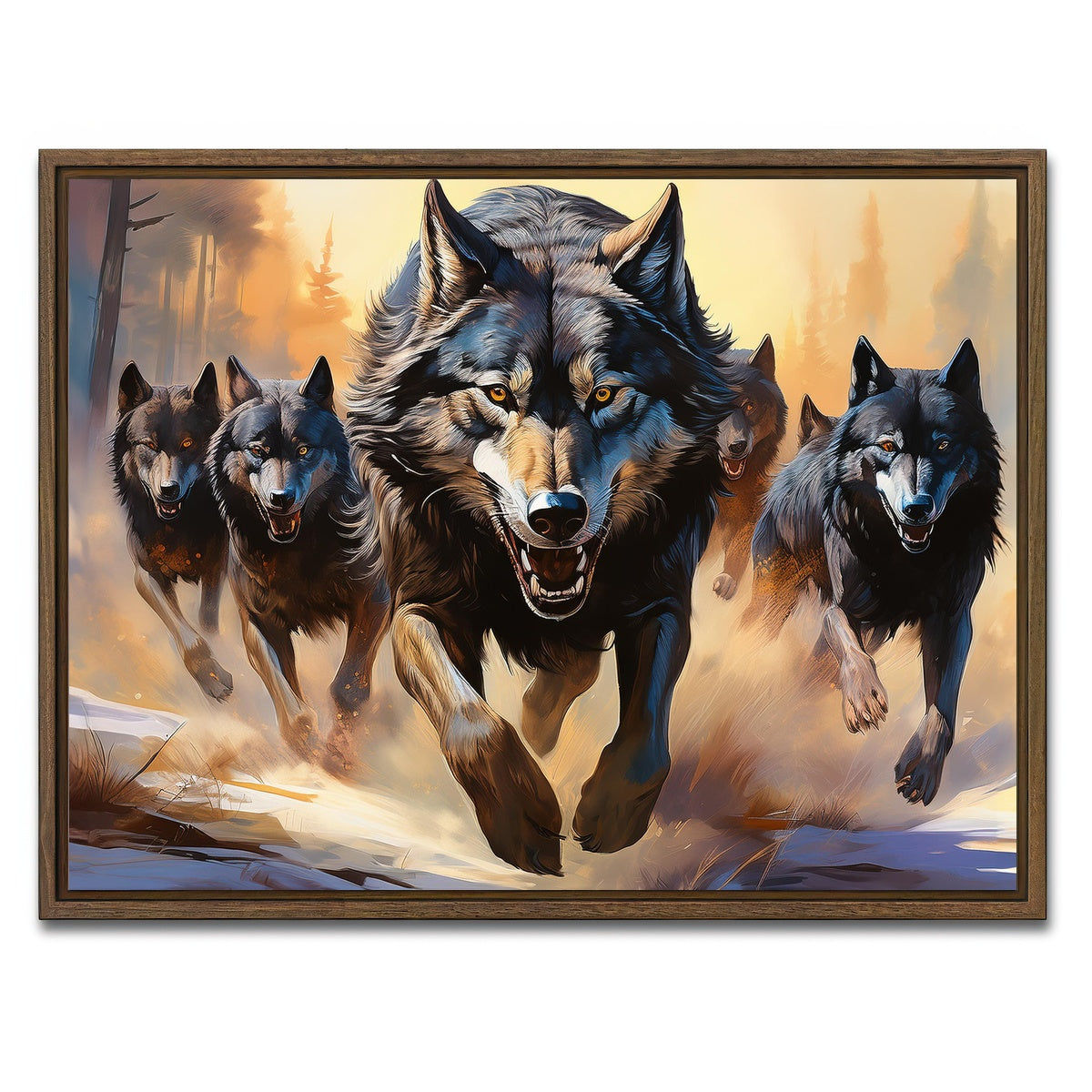 AUTO-MOCKUP WHITE | Pack of Wolves | 1 Piece | Walnut Framed Canvas | group=4x3