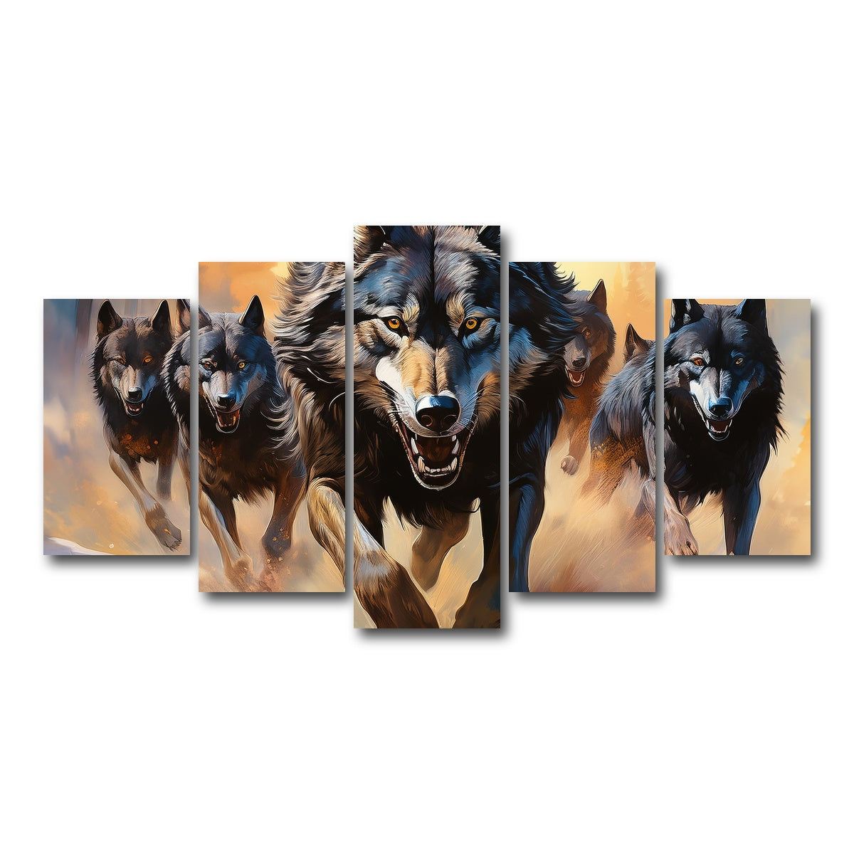 AUTO-MOCKUP WHITE | Pack of Wolves | 5 Piece | Gallery Wrap Canvas | group=5_normal