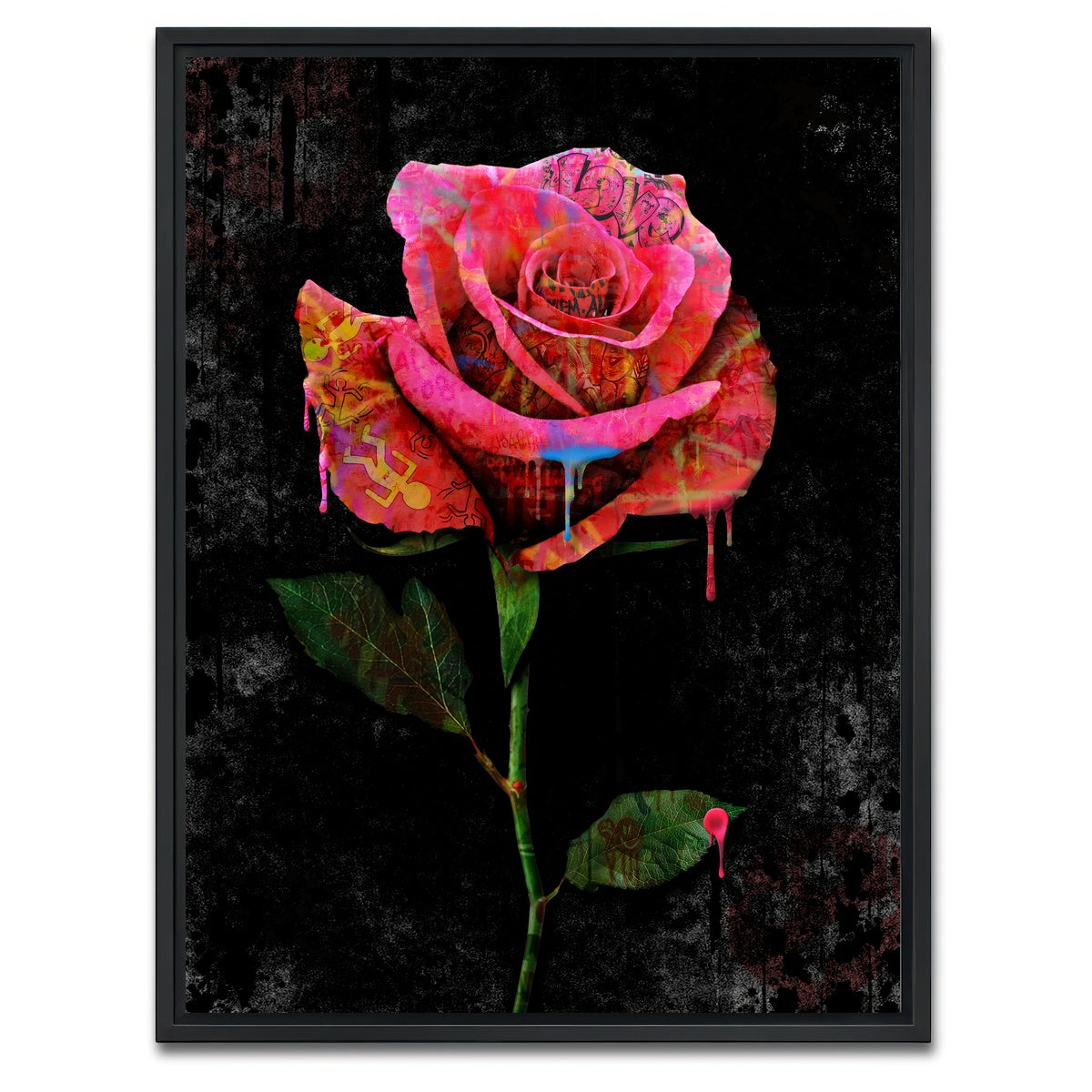 AUTO-MOCKUP WHITE | Paint Drip Rose | 1 Piece | Black Framed Canvas | group=3x4