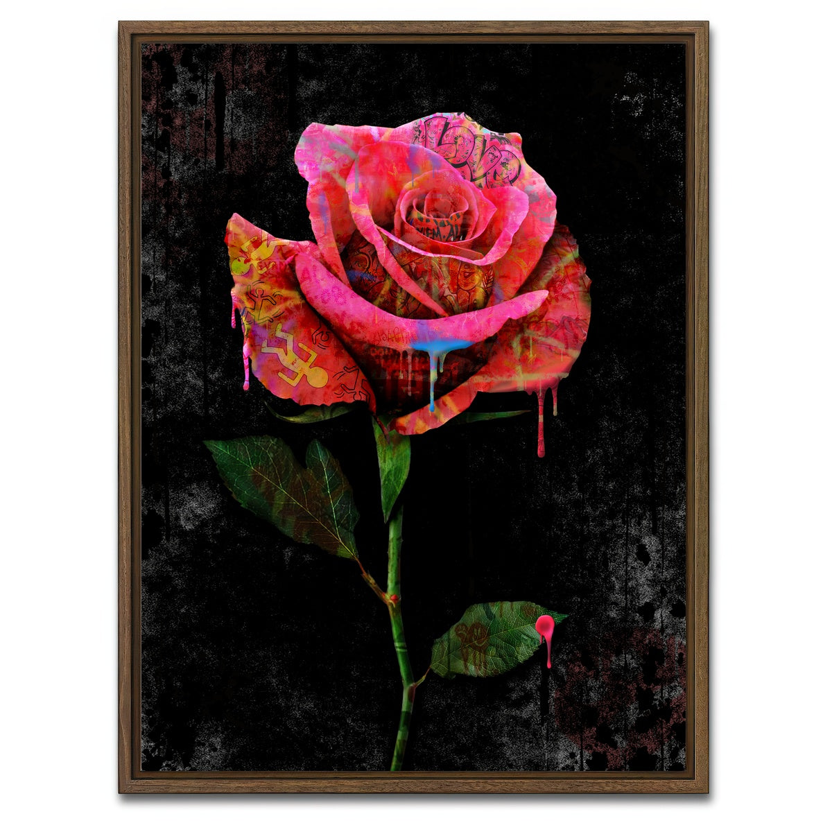 AUTO-MOCKUP WHITE | Paint Drip Rose | 1 Piece | Walnut Framed Canvas | group=3x4