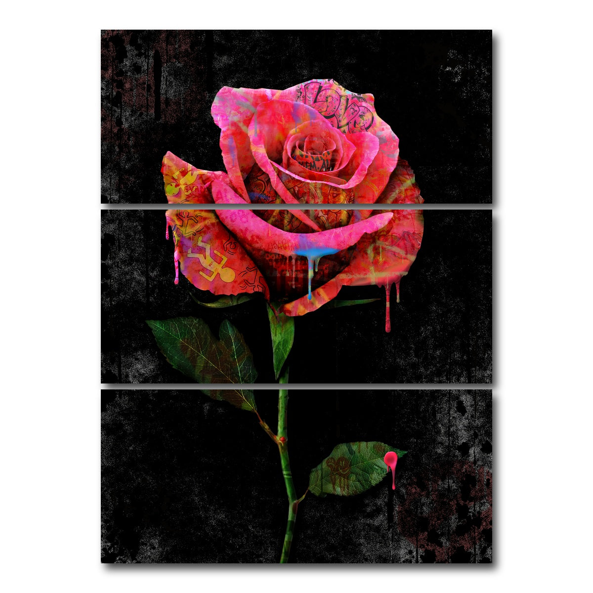 AUTO-MOCKUP WHITE | Paint Drip Rose | 3 Piece | Gallery Wrap Canvas | group=8x18_stacked