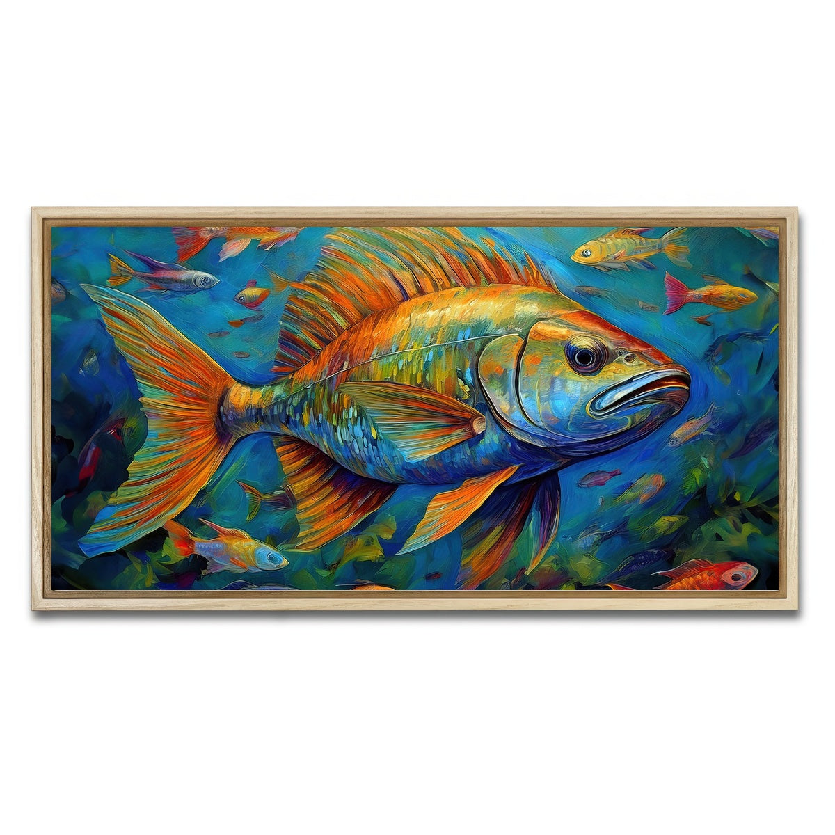 AUTO-MOCKUP WHITE | Painting art of fish | 1 Piece | Natural Framed Canvas | group=2x1