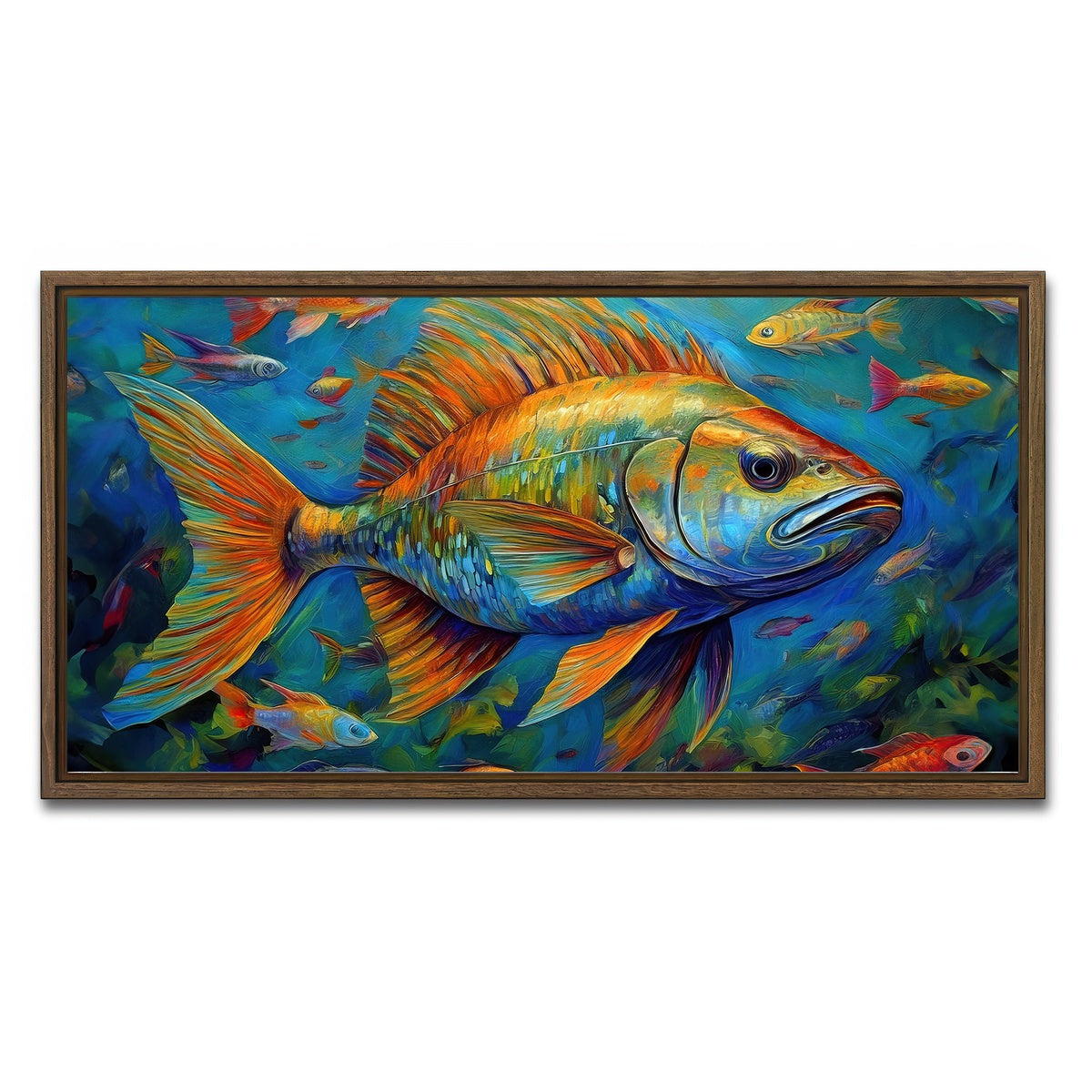 AUTO-MOCKUP WHITE | Painting art of fish | 1 Piece | Walnut Framed Canvas | group=2x1