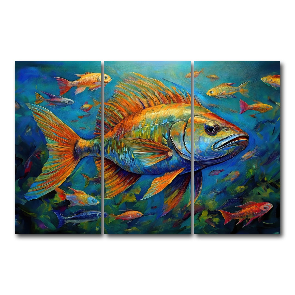 AUTO-MOCKUP WHITE | Painting art of fish | 3 Piece | Gallery Wrap Canvas | group=12x24