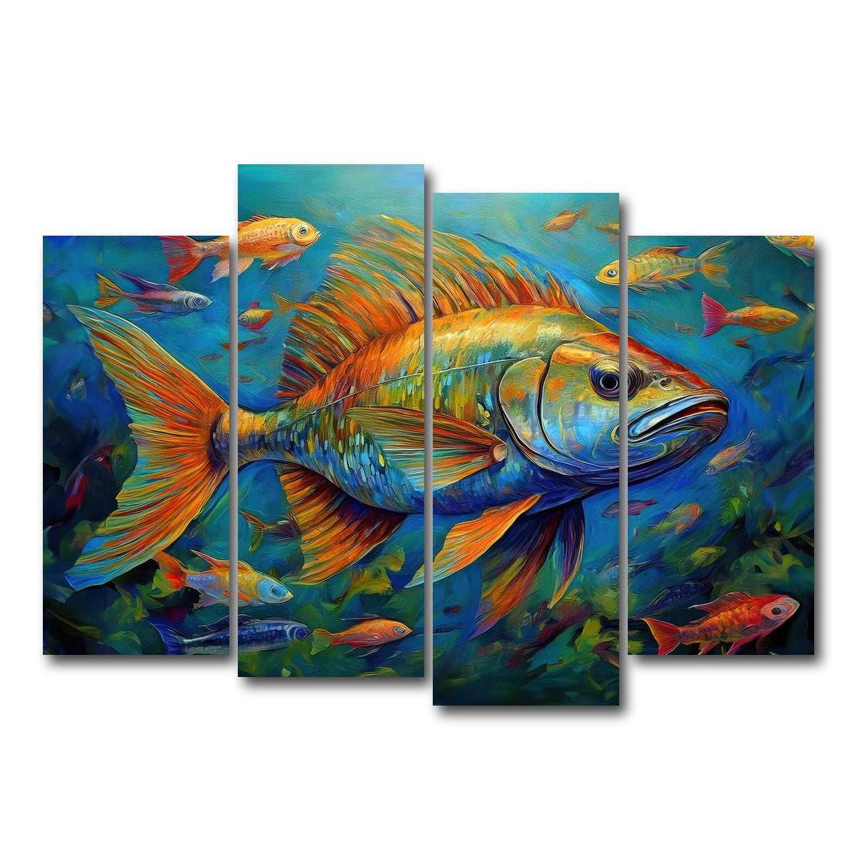 AUTO-MOCKUP WHITE | Painting art of fish | 4 Piece | Gallery Wrap Canvas | group=4_normal