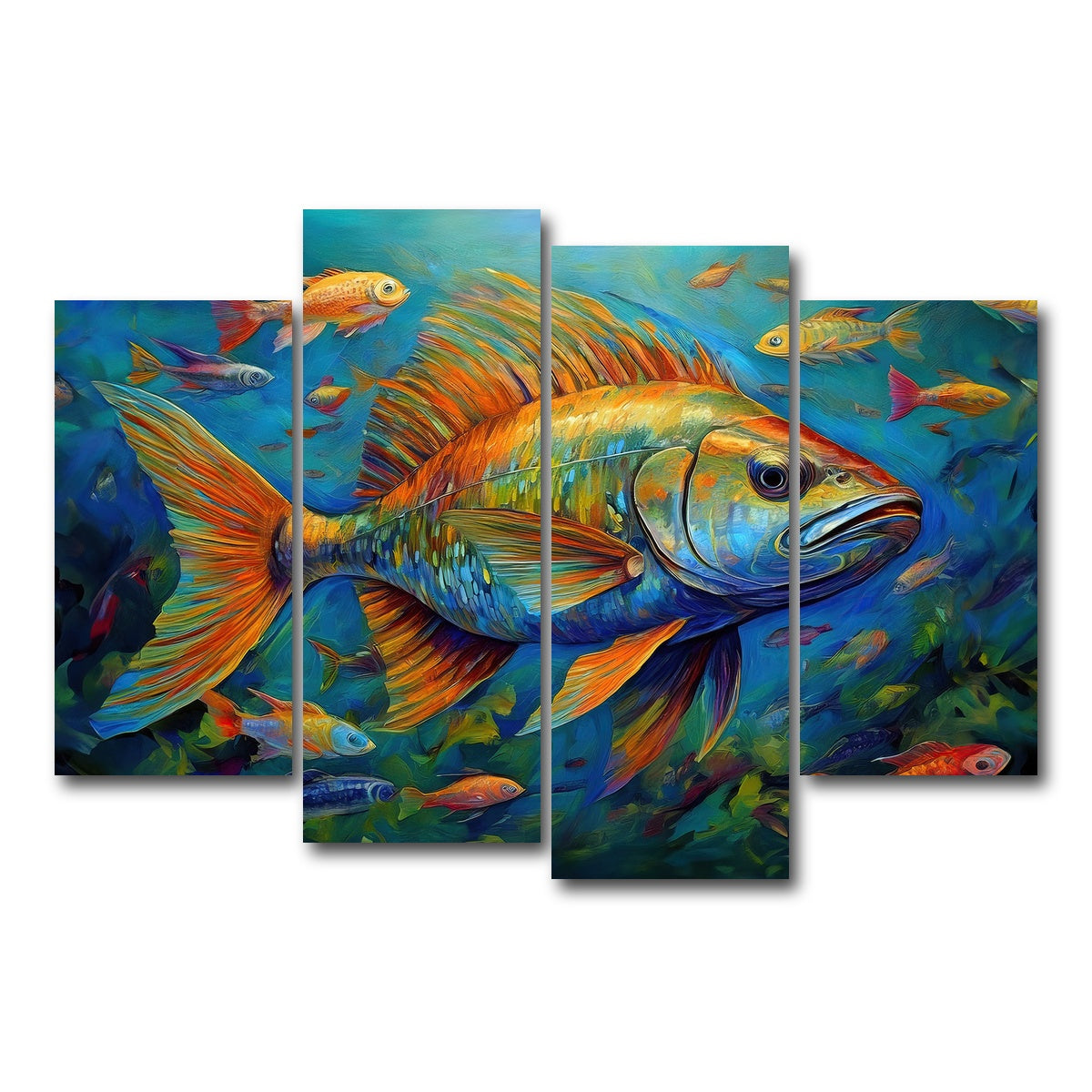 AUTO-MOCKUP WHITE | Painting art of fish | 4 Piece | Gallery Wrap Canvas | group=4_short