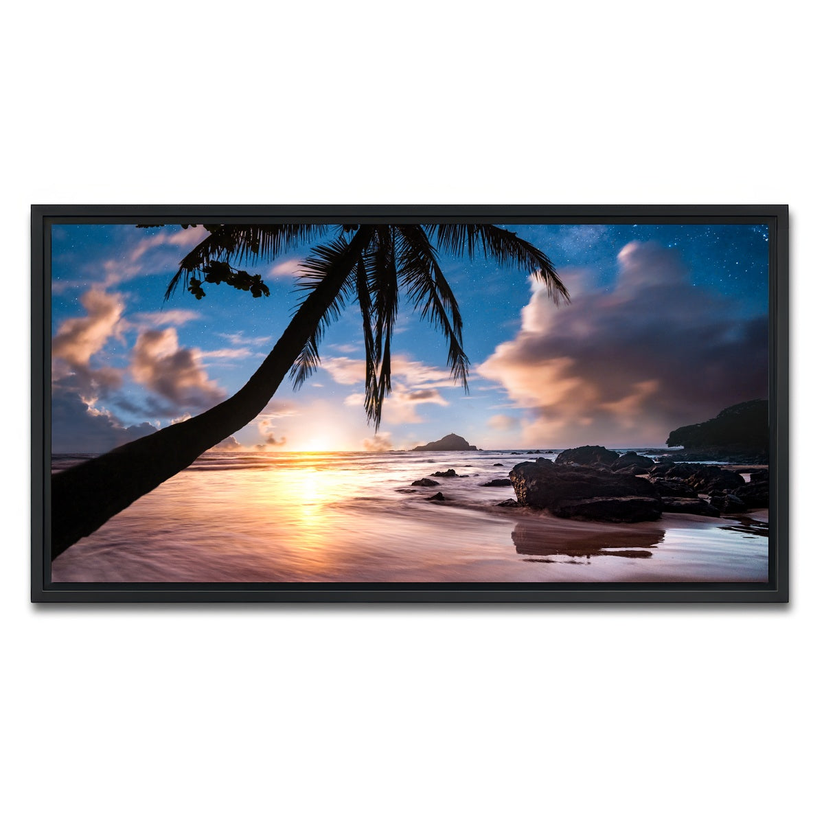 AUTO-MOCKUP WHITE | Palm Tree Beach | 1 Piece | Black Framed Canvas | group=2x1