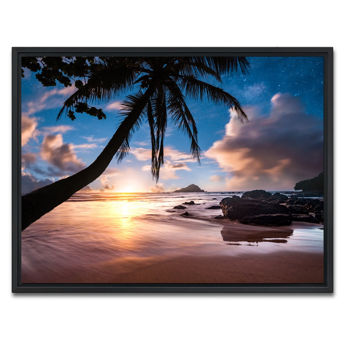 AUTO-MOCKUP WHITE | Palm Tree Beach | 1 Piece | Black Framed Canvas | group=4x3
