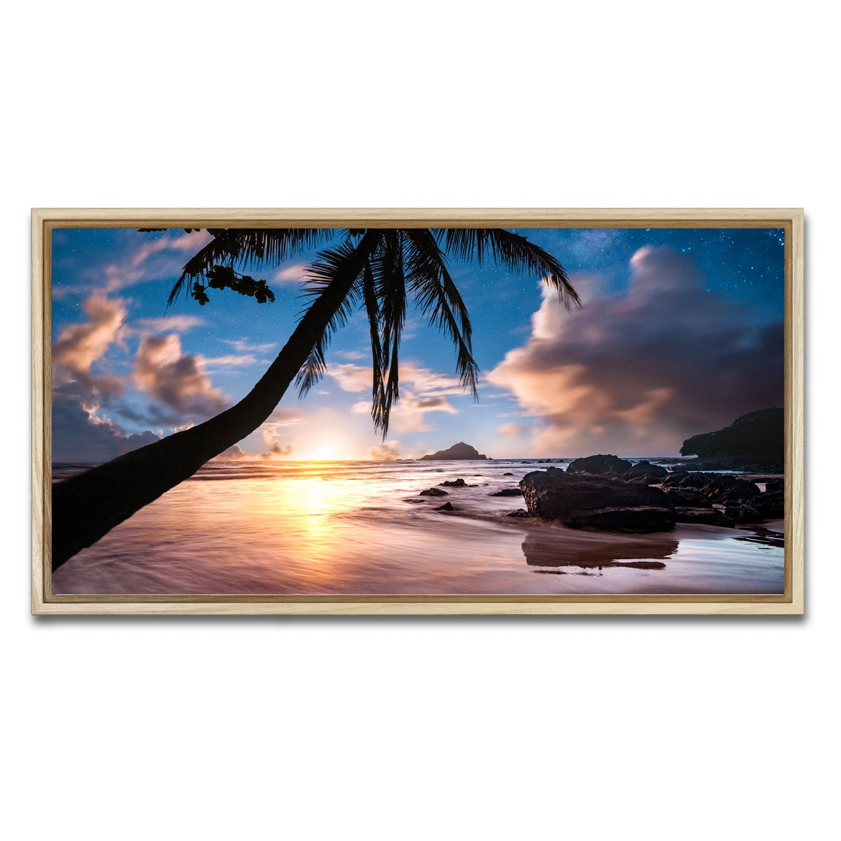 AUTO-MOCKUP WHITE | Palm Tree Beach | 1 Piece | Natural Framed Canvas | group=2x1