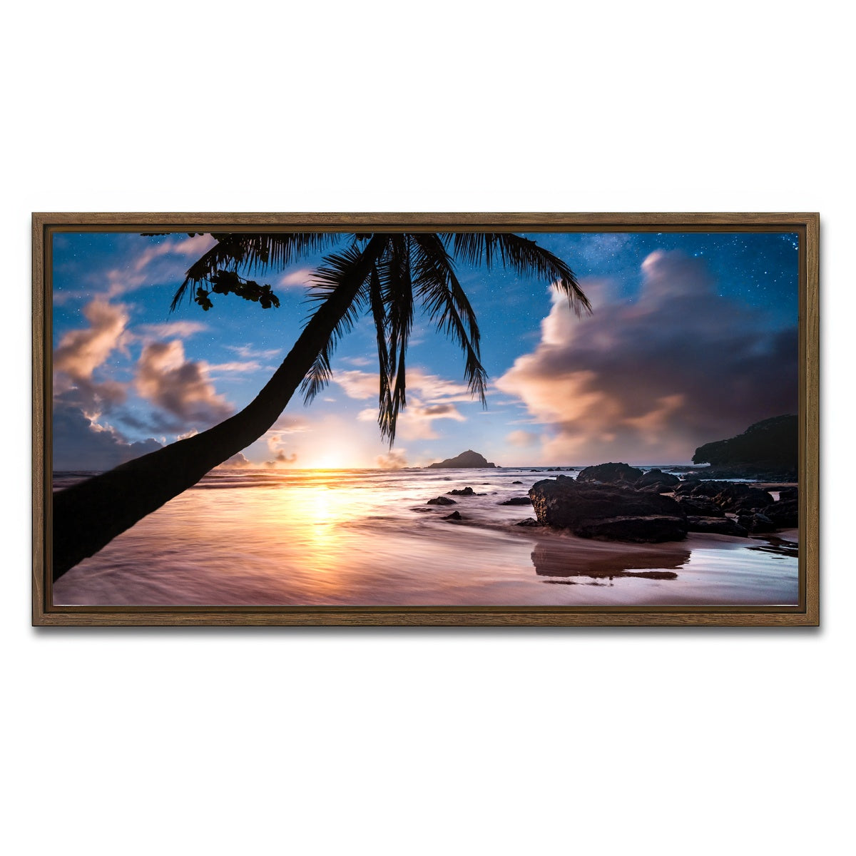 AUTO-MOCKUP WHITE | Palm Tree Beach | 1 Piece | Walnut Framed Canvas | group=2x1