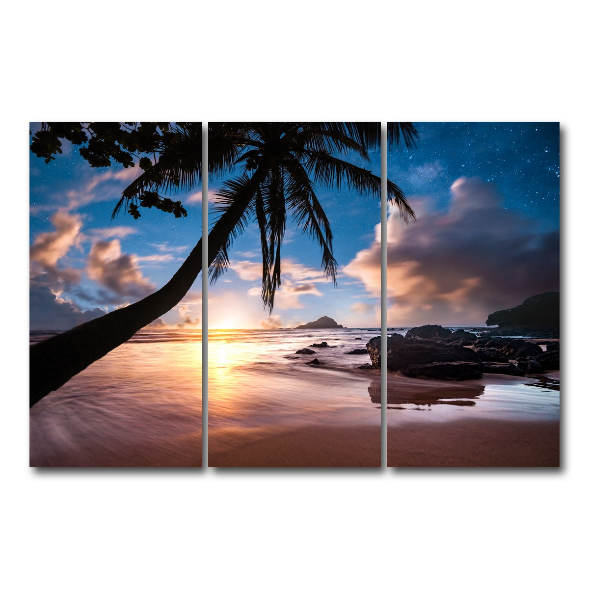 AUTO-MOCKUP WHITE | Palm Tree Beach | 3 Piece | Gallery Wrap Canvas | group=12x24