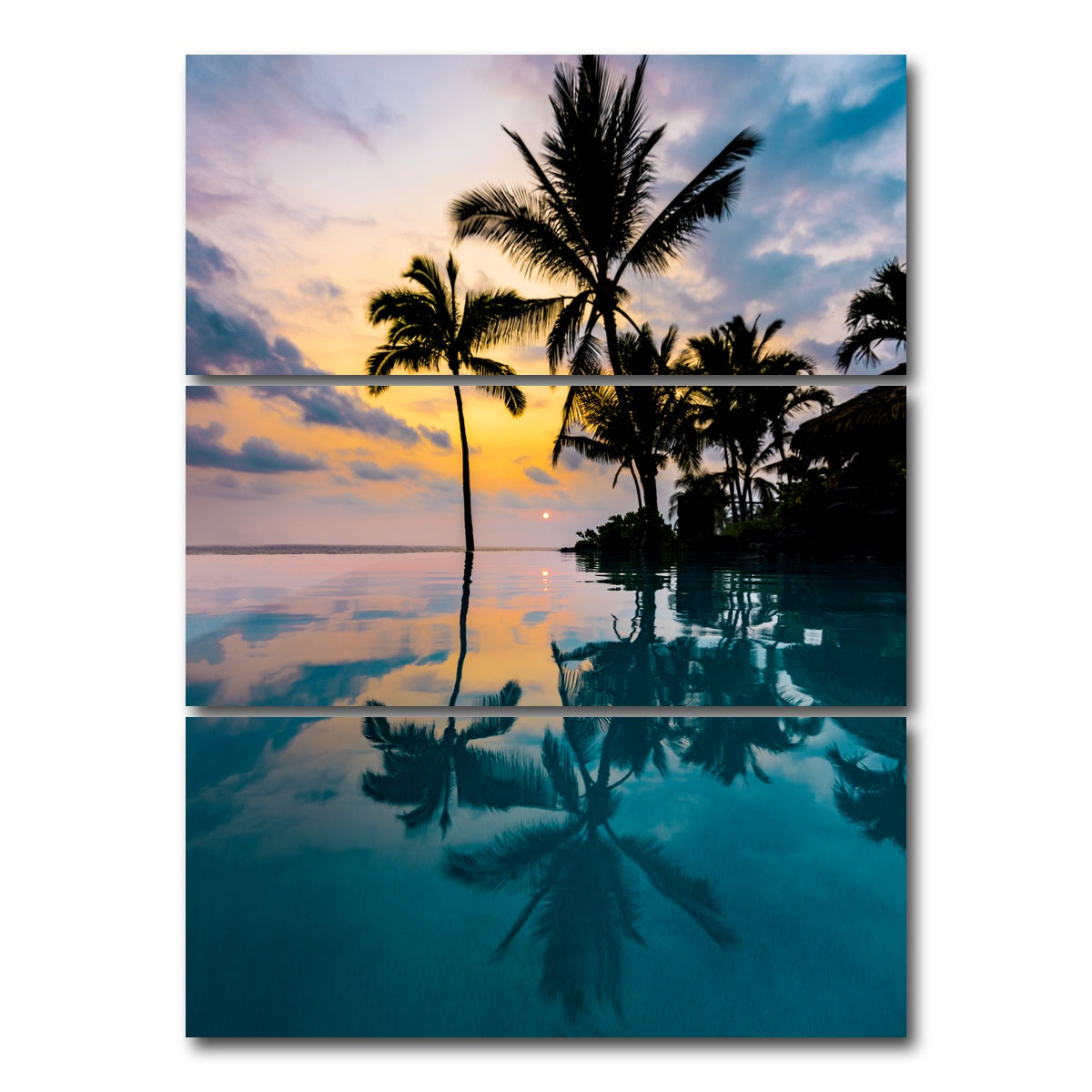 AUTO-MOCKUP WHITE | Palm Tree Reflection | 3 Piece | Gallery Wrap Canvas | group=8x18_stacked