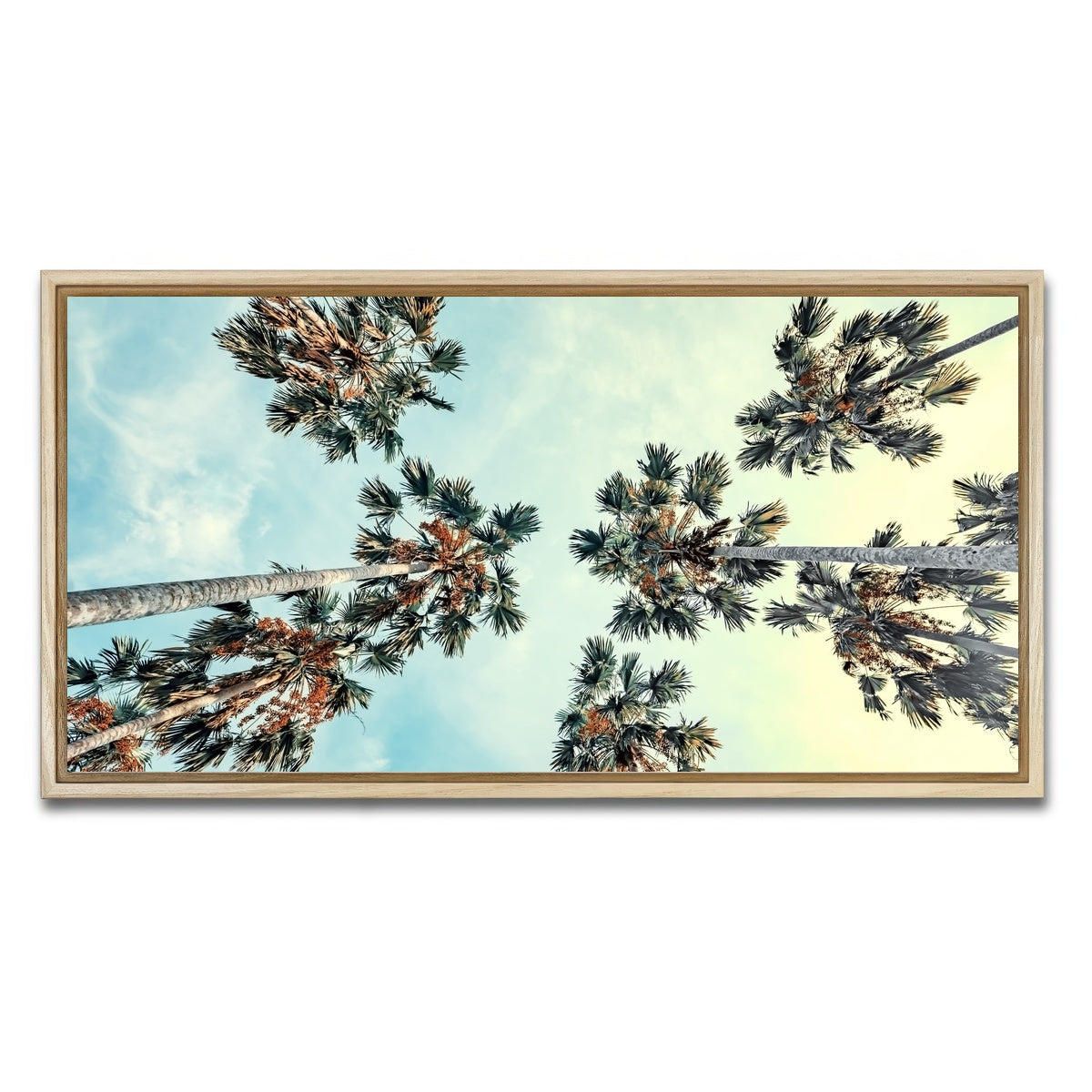 AUTO-MOCKUP WHITE | Palm Trees Blue Sky | 1 Piece | Natural Framed Canvas | group=2x1
