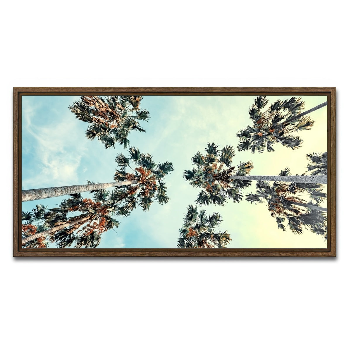 AUTO-MOCKUP WHITE | Palm Trees Blue Sky | 1 Piece | Walnut Framed Canvas | group=2x1