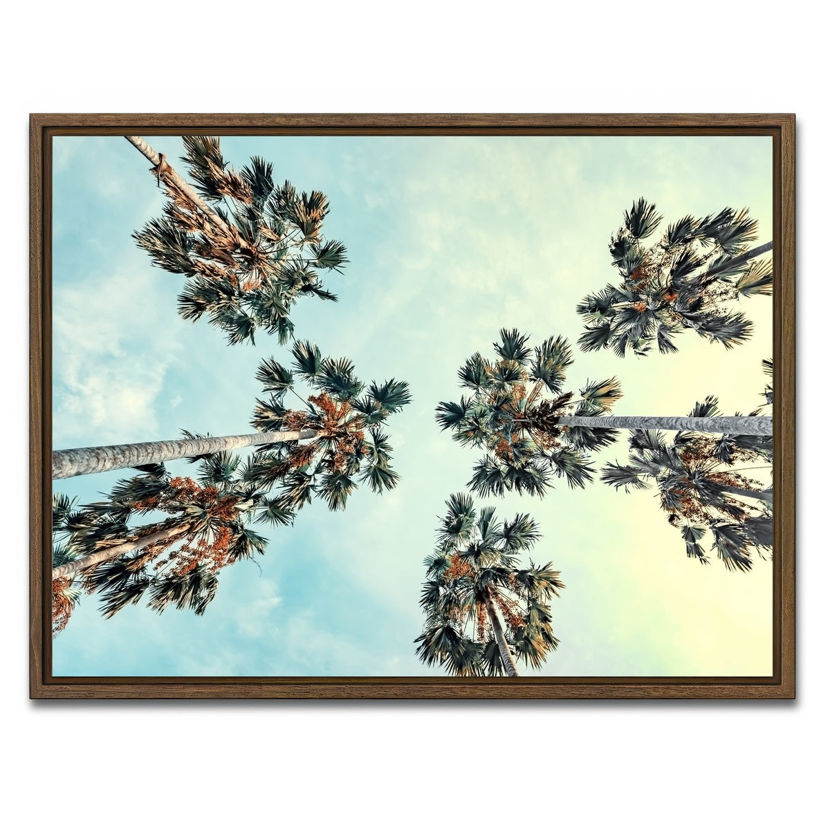 AUTO-MOCKUP WHITE | Palm Trees Blue Sky | 1 Piece | Walnut Framed Canvas | group=4x3