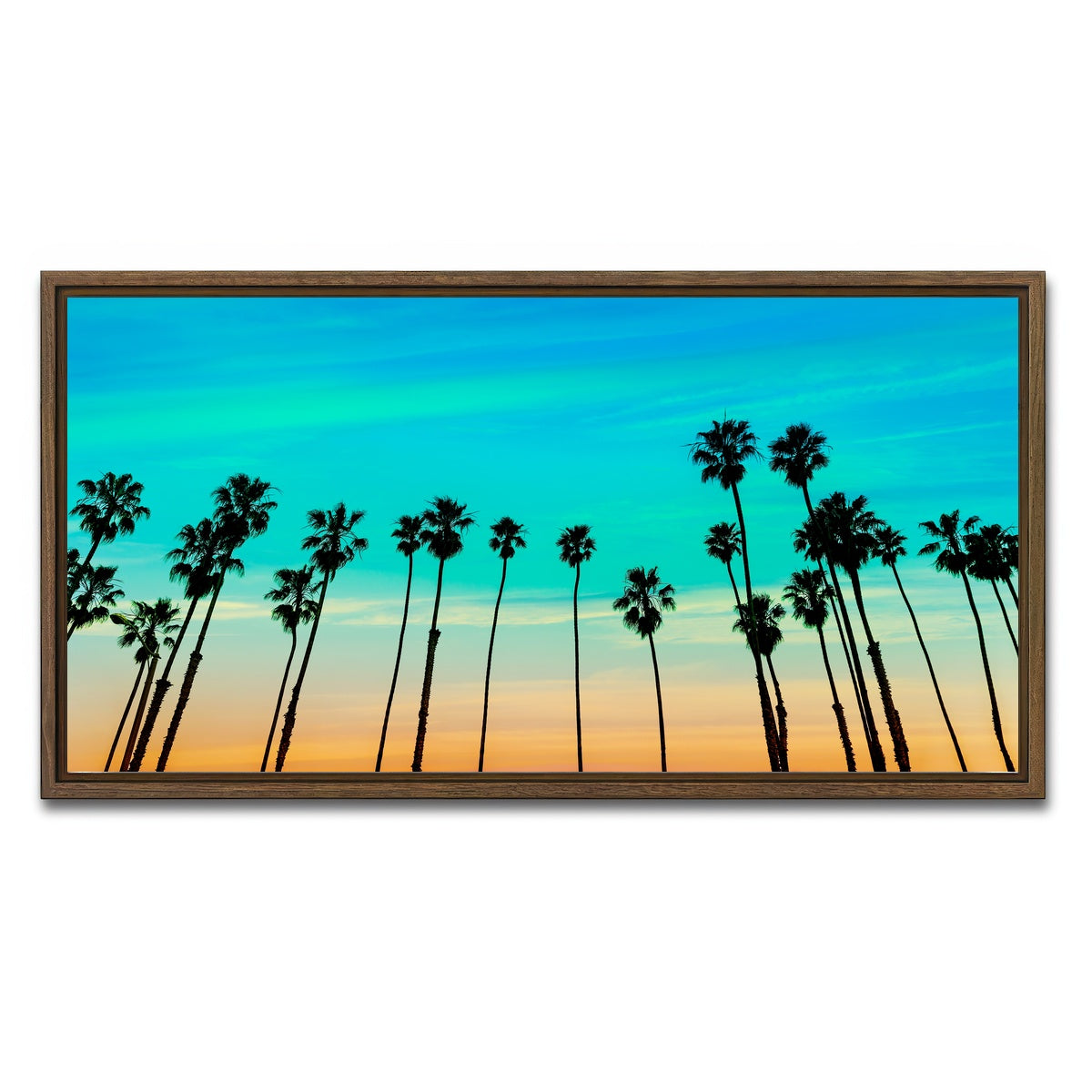 AUTO-MOCKUP WHITE | Palm tree Sunset Santa Barbara | 1 Piece | Walnut Framed Canvas | group=2x1