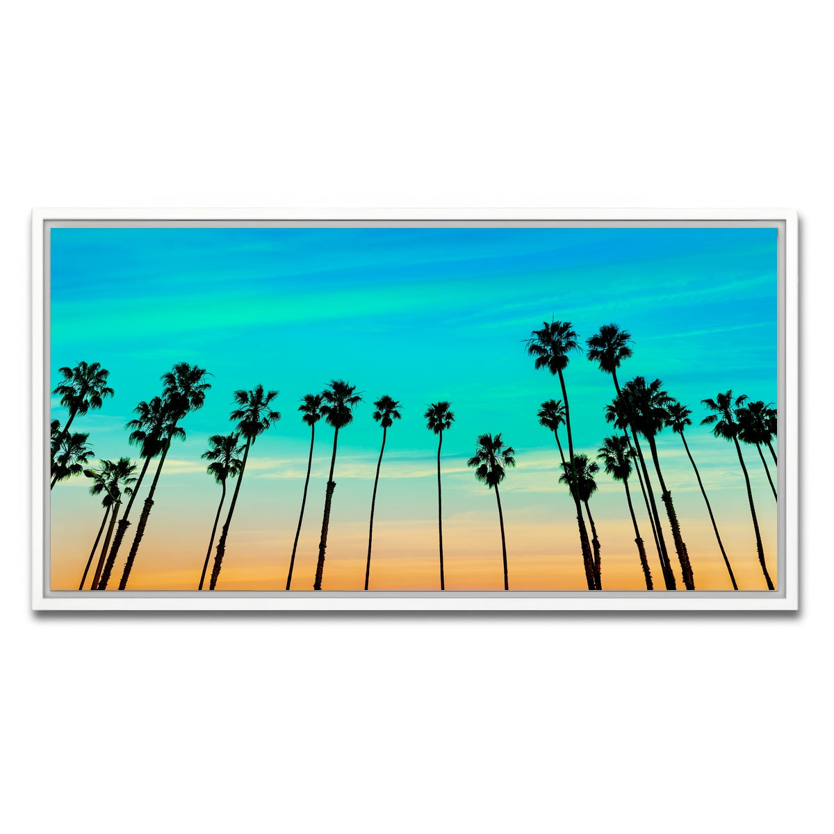 AUTO-MOCKUP WHITE | Palm tree Sunset Santa Barbara | 1 Piece | White Framed Canvas | group=2x1