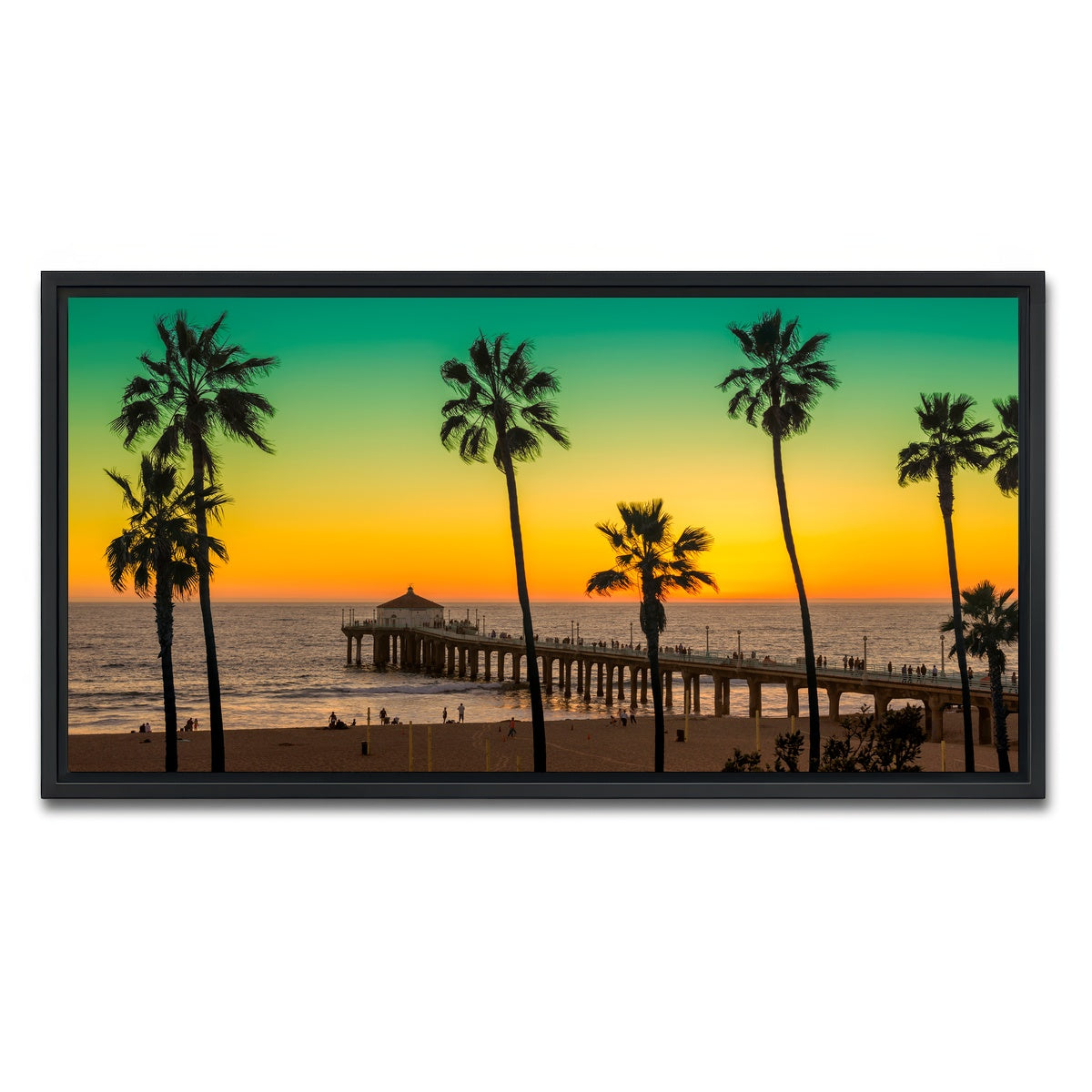 AUTO-MOCKUP WHITE | Palm trees and Pier on Manhattan Beach | 1 Piece | Black Framed Canvas | group=2x1