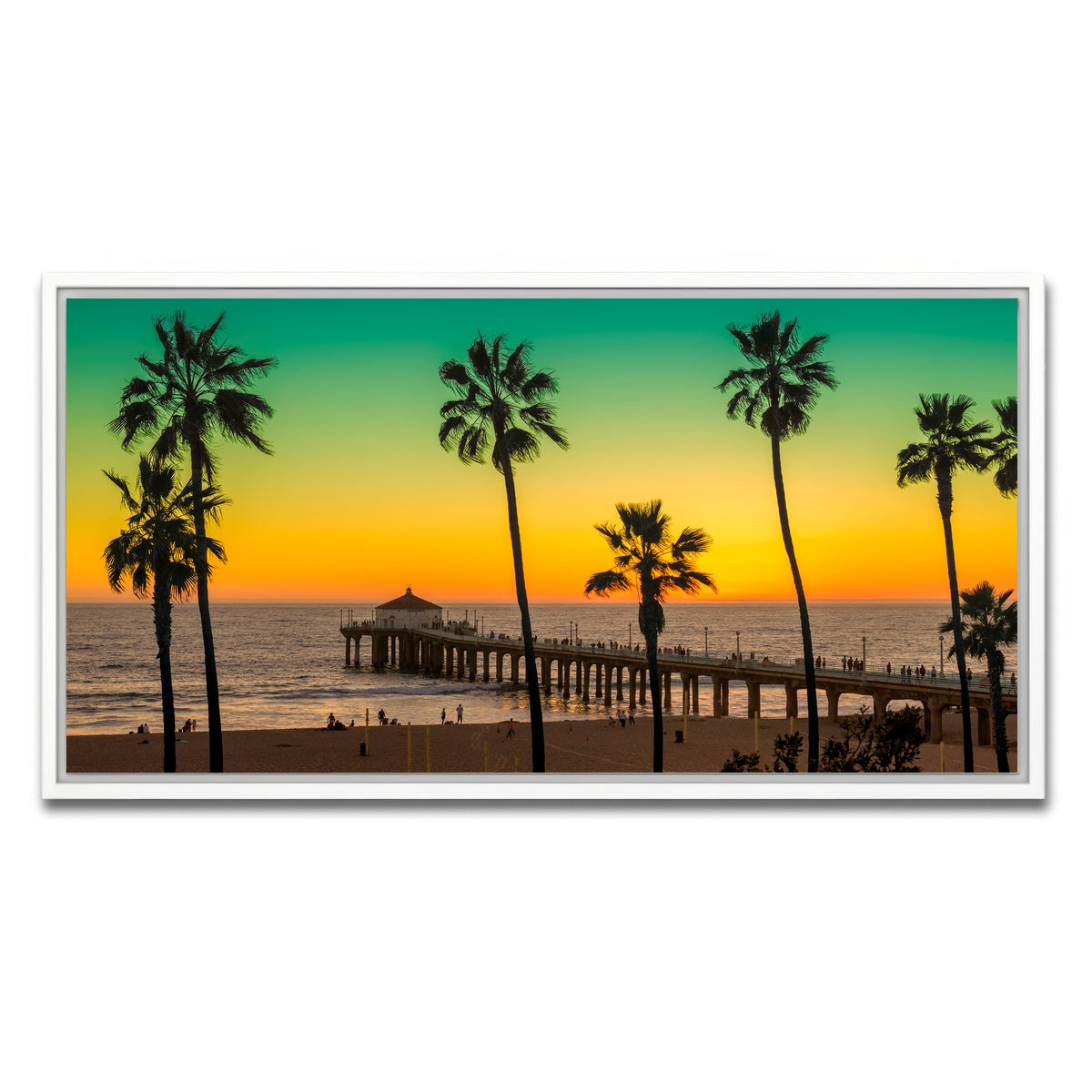 AUTO-MOCKUP WHITE | Palm trees and Pier on Manhattan Beach | 1 Piece | White Framed Canvas | group=2x1