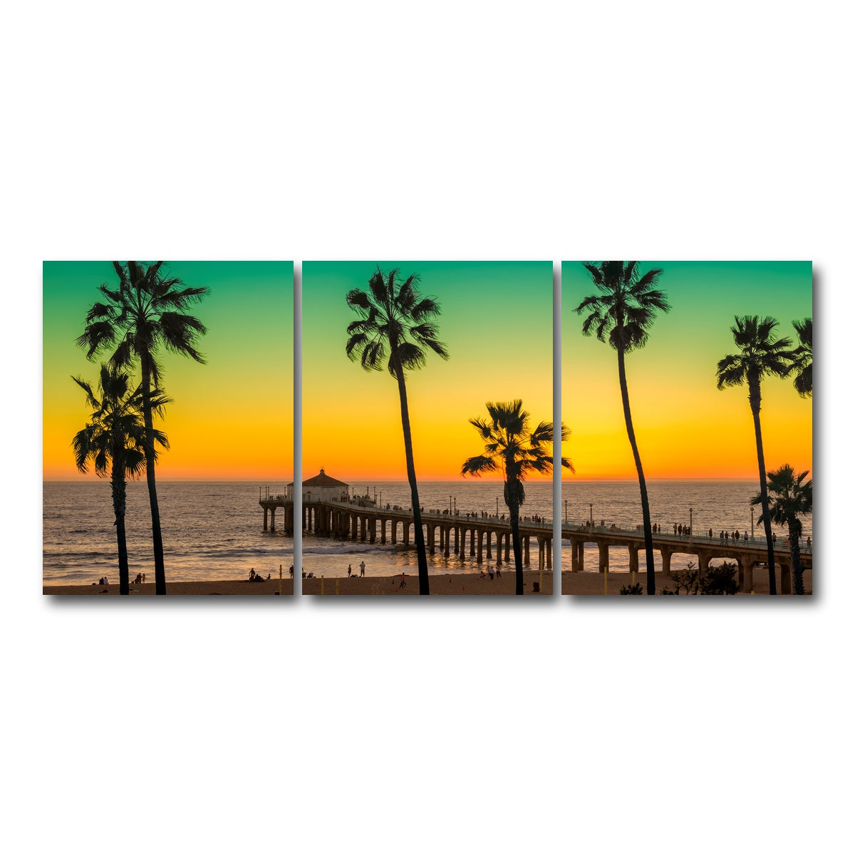 AUTO-MOCKUP WHITE | Palm trees and Pier on Manhattan Beach | 3 Piece | Gallery Wrap Canvas | group=18x24