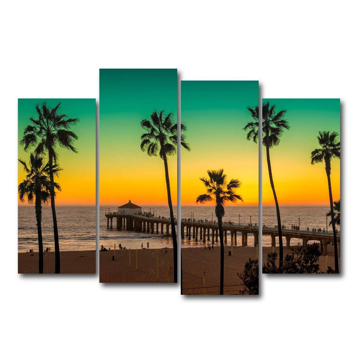 AUTO-MOCKUP WHITE | Palm trees and Pier on Manhattan Beach | 4 Piece | Gallery Wrap Canvas | group=4_normal