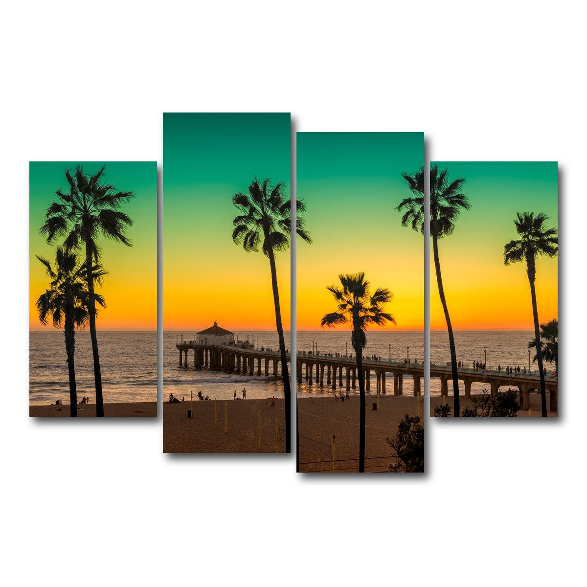 AUTO-MOCKUP WHITE | Palm trees and Pier on Manhattan Beach | 4 Piece | Gallery Wrap Canvas | group=4_short