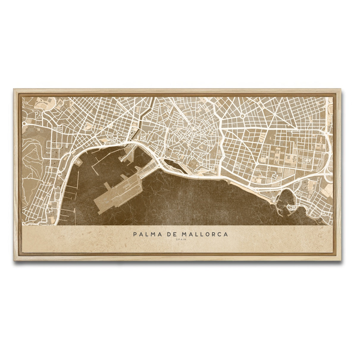 AUTO-MOCKUP WHITE | Palma De Mallorca Map | 1 Piece | Natural Framed Canvas | group=2x1