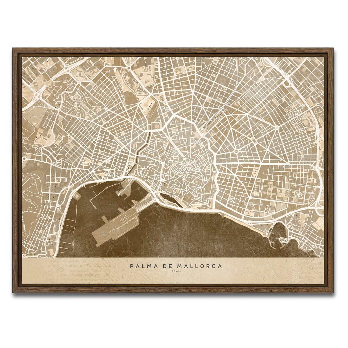 AUTO-MOCKUP WHITE | Palma De Mallorca Map | 1 Piece | Walnut Framed Canvas | group=4x3