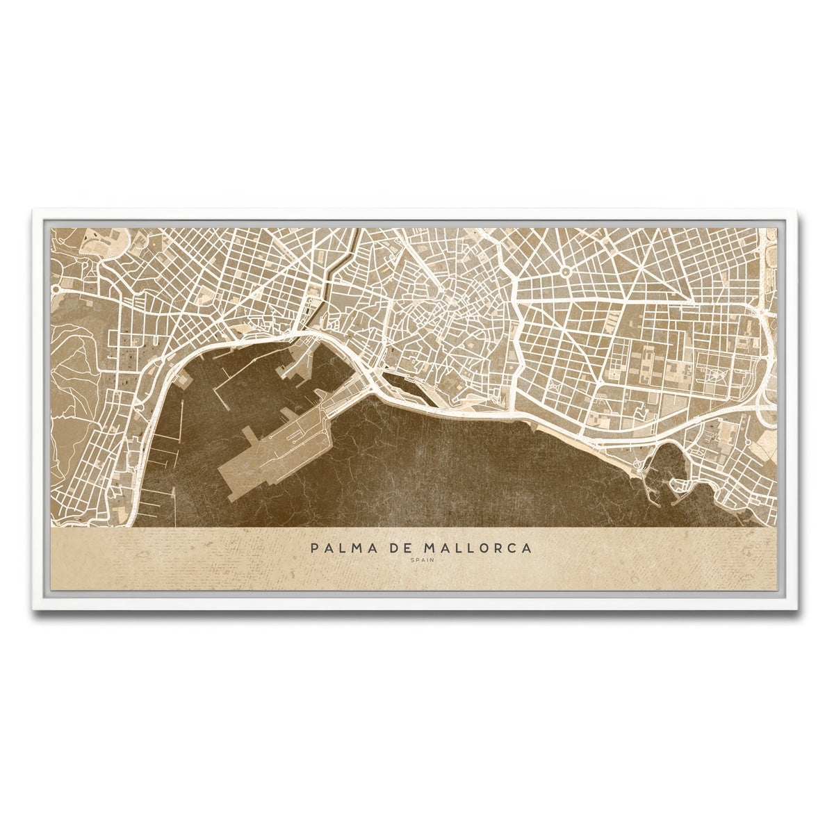 AUTO-MOCKUP WHITE | Palma De Mallorca Map | 1 Piece | White Framed Canvas | group=2x1
