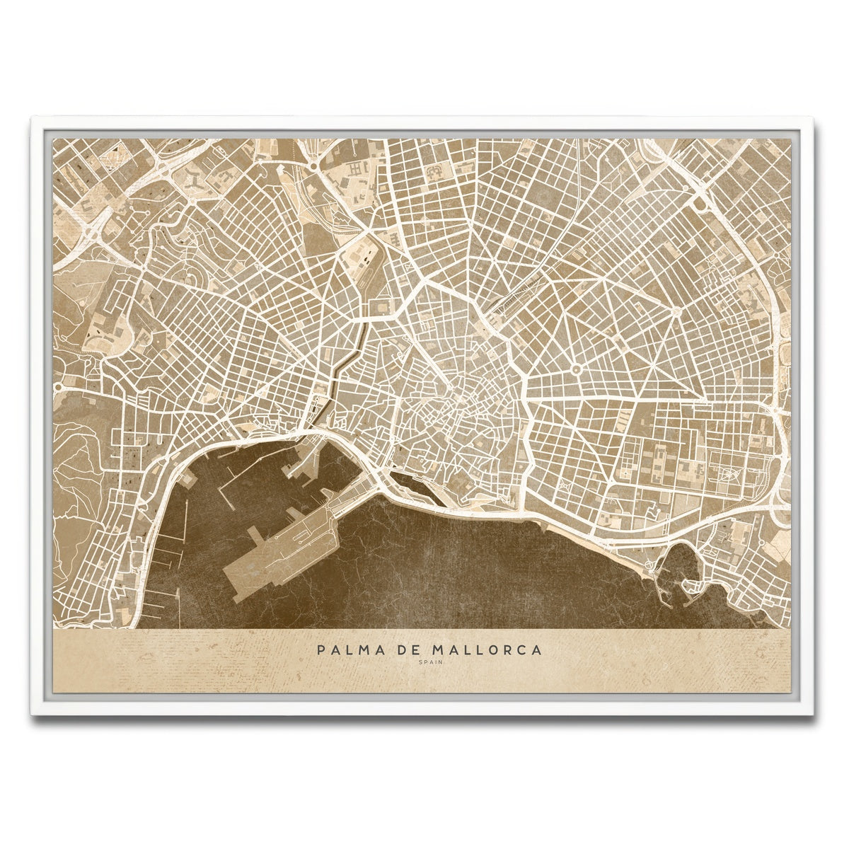 AUTO-MOCKUP WHITE | Palma De Mallorca Map | 1 Piece | White Framed Canvas | group=4x3