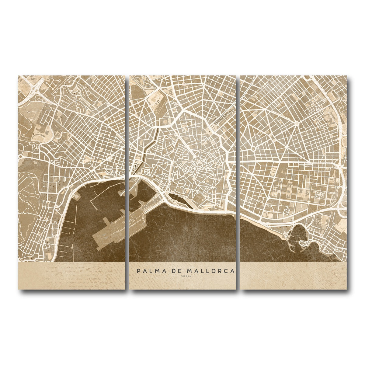AUTO-MOCKUP WHITE | Palma De Mallorca Map | 3 Piece | Gallery Wrap Canvas | group=12x24