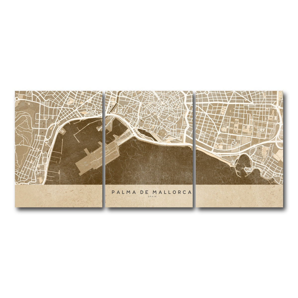 AUTO-MOCKUP WHITE | Palma De Mallorca Map | 3 Piece | Gallery Wrap Canvas | group=18x24