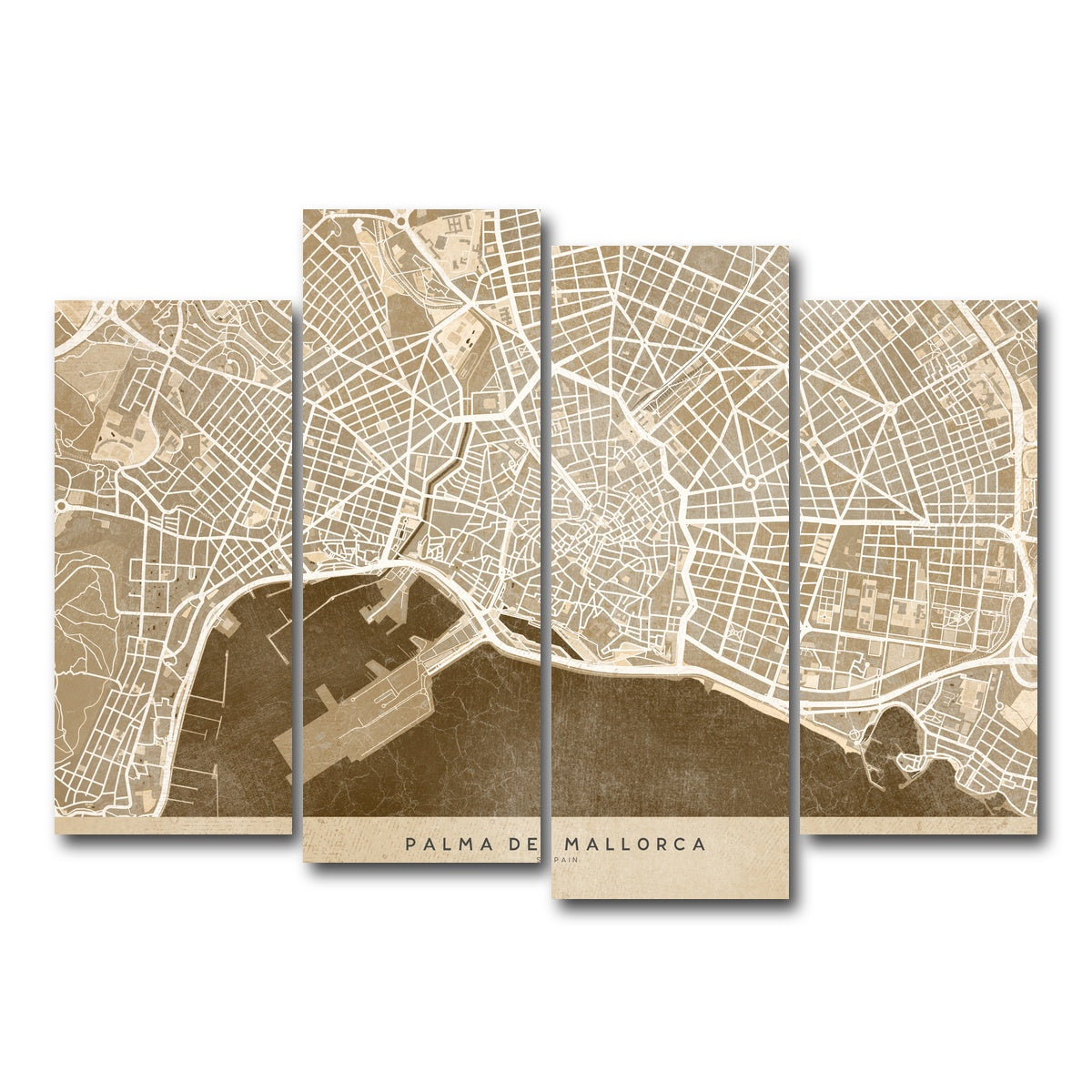 AUTO-MOCKUP WHITE | Palma De Mallorca Map | 4 Piece | Gallery Wrap Canvas | group=4_normal