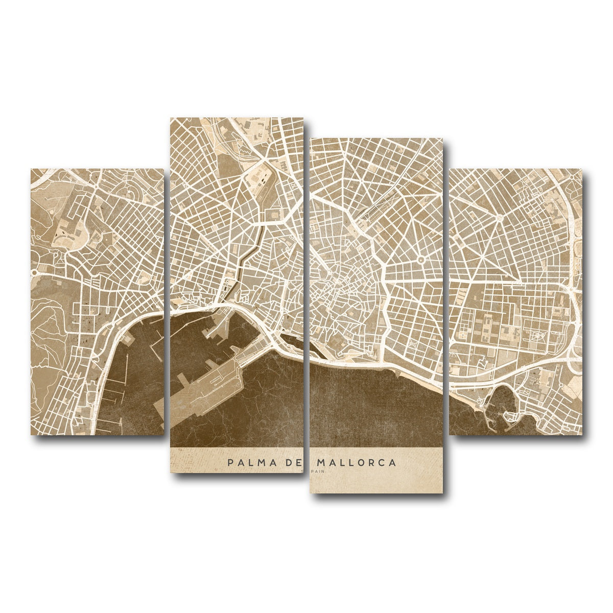 AUTO-MOCKUP WHITE | Palma De Mallorca Map | 4 Piece | Gallery Wrap Canvas | group=4_short