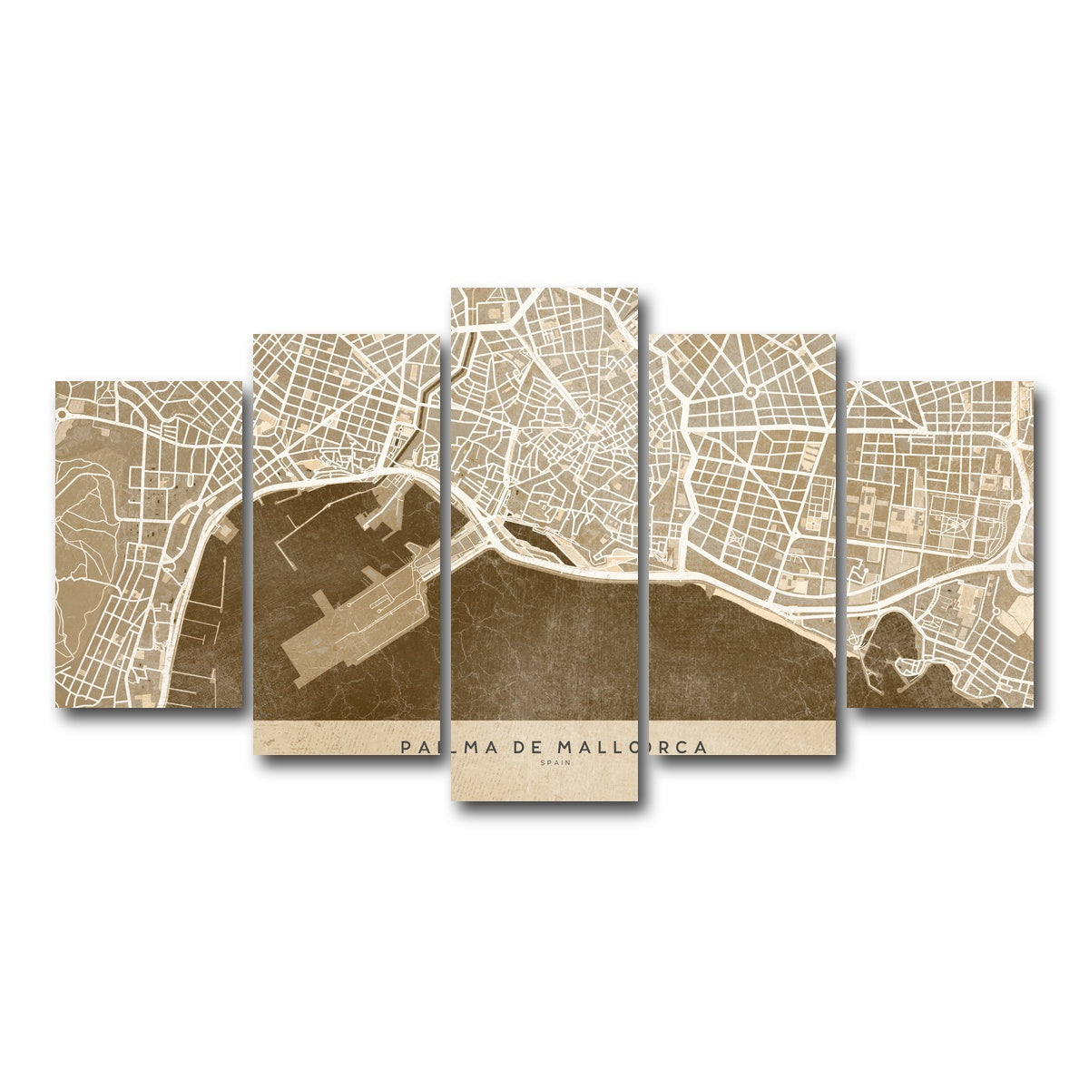 AUTO-MOCKUP WHITE | Palma De Mallorca Map | 5 Piece | Gallery Wrap Canvas | group=5_normal