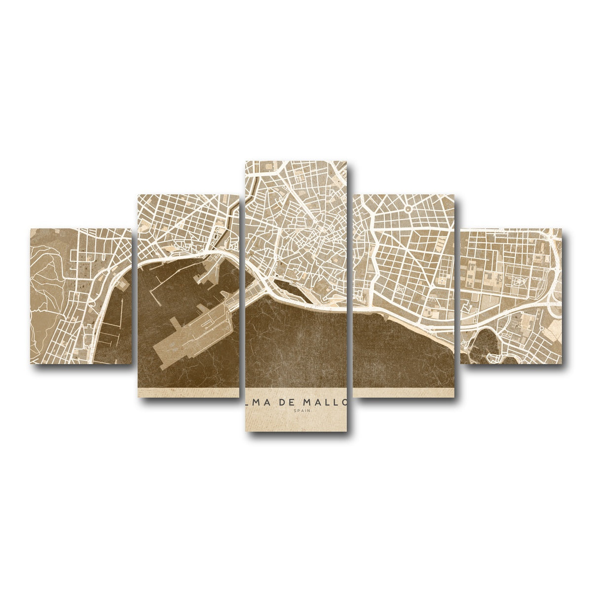 AUTO-MOCKUP WHITE | Palma De Mallorca Map | 5 Piece | Gallery Wrap Canvas | group=5_short