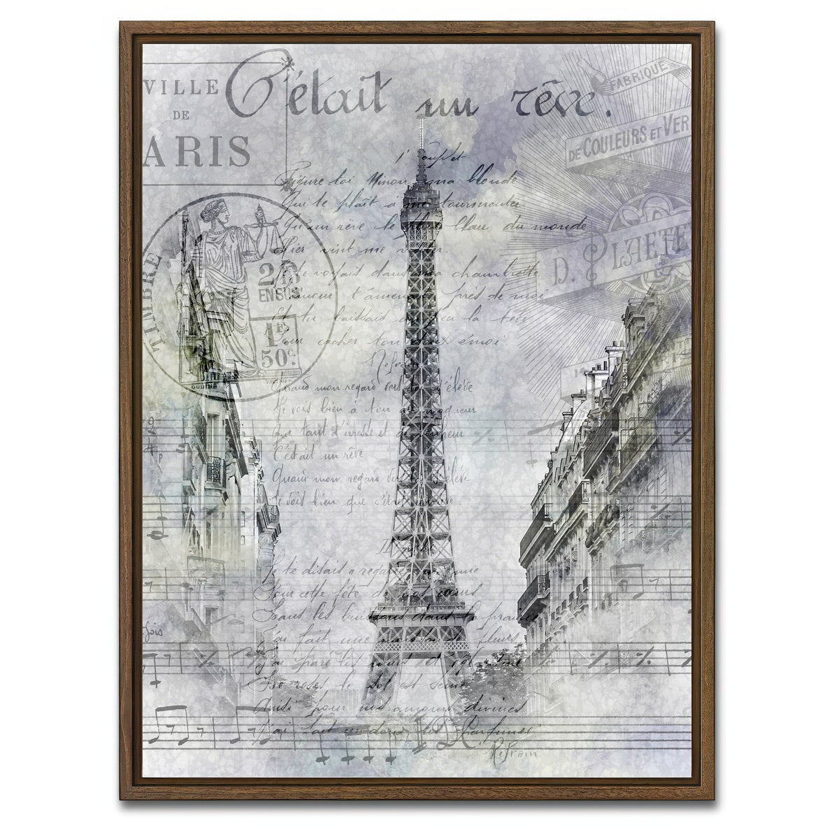 AUTO-MOCKUP WHITE | Paris Collage | 1 Piece | Walnut Framed Canvas | group=3x4
