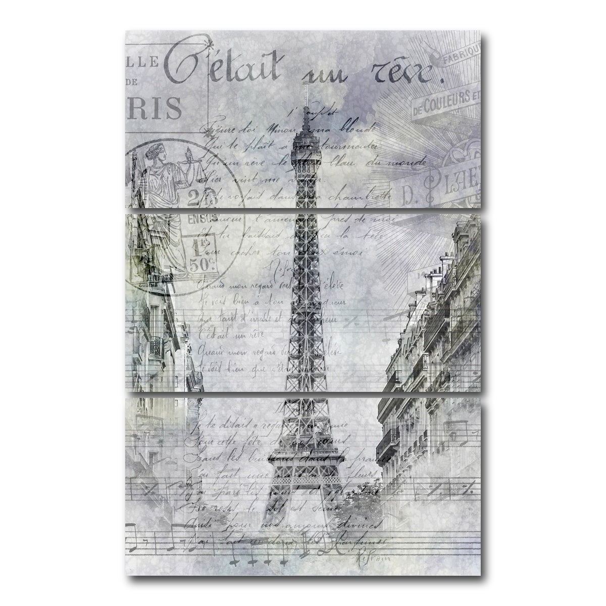AUTO-MOCKUP WHITE | Paris Collage | 3 Piece | Gallery Wrap Canvas | group=12x24_stacked
