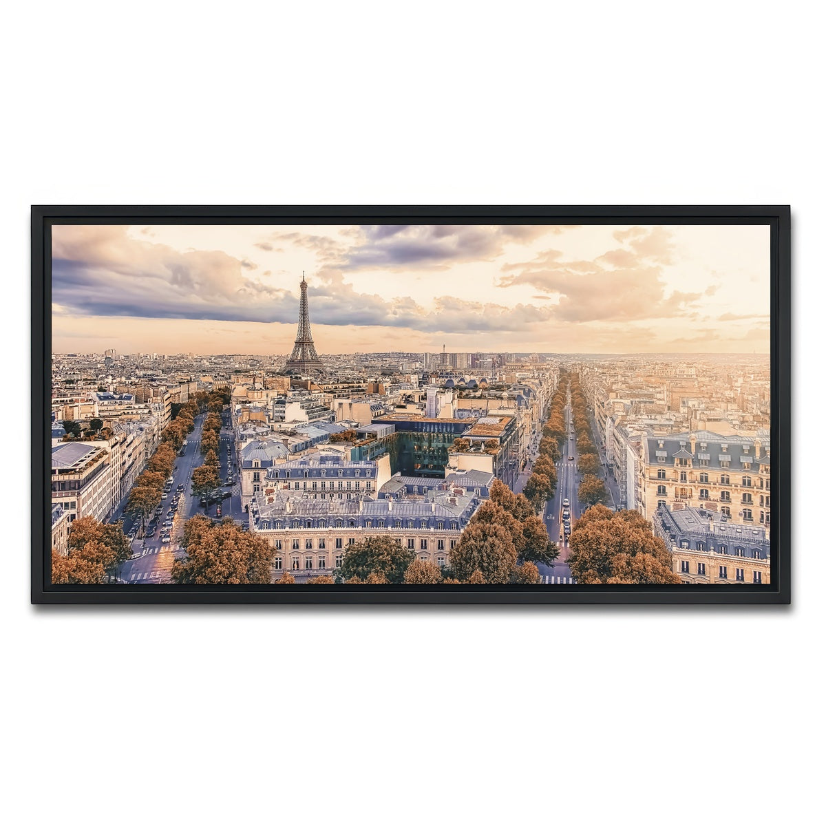 AUTO-MOCKUP WHITE | Paris Sunset | 1 Piece | Black Framed Canvas | group=2x1