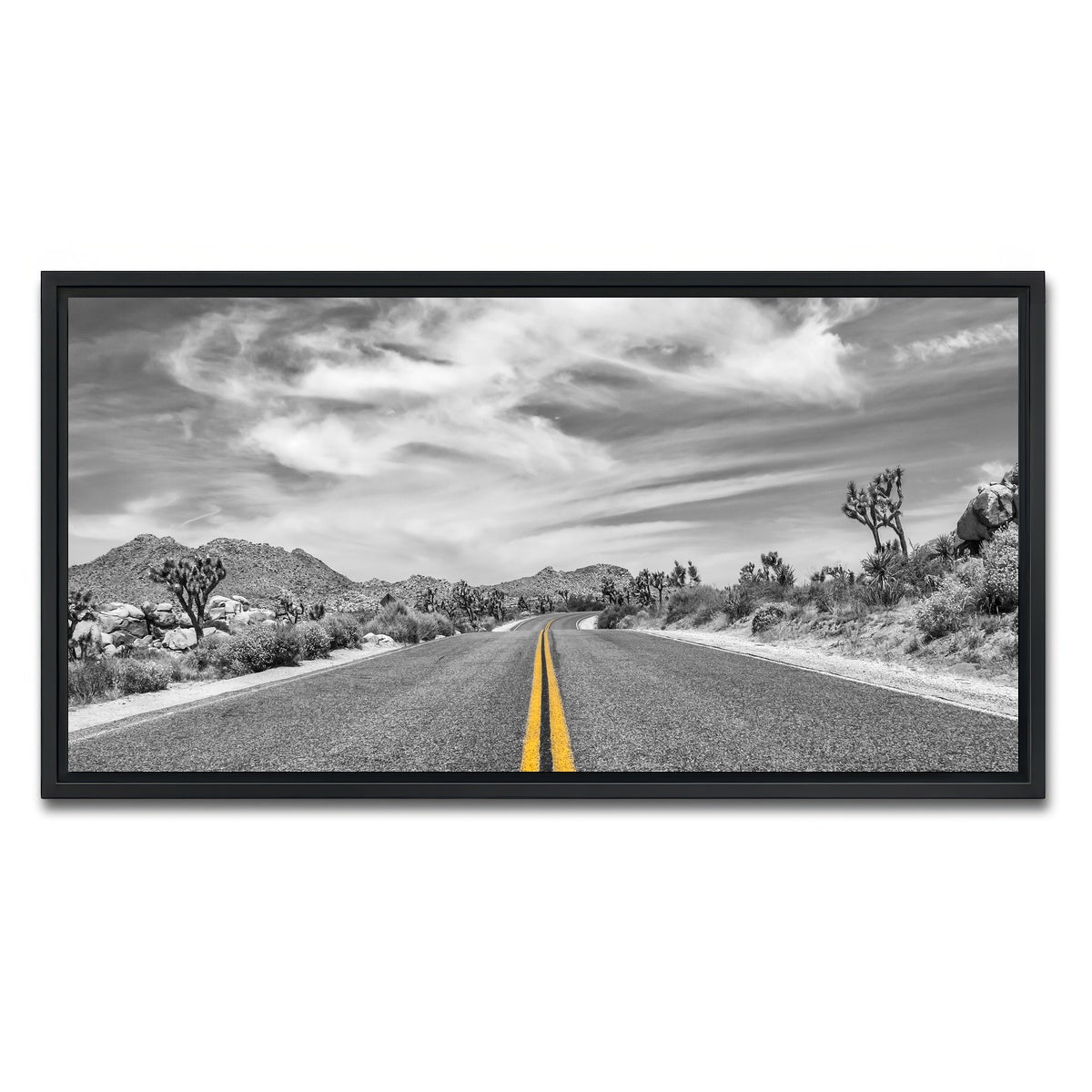 AUTO-MOCKUP WHITE | Park Boulevard with Joshua Trees | 1 Piece | Black Framed Canvas | group=2x1