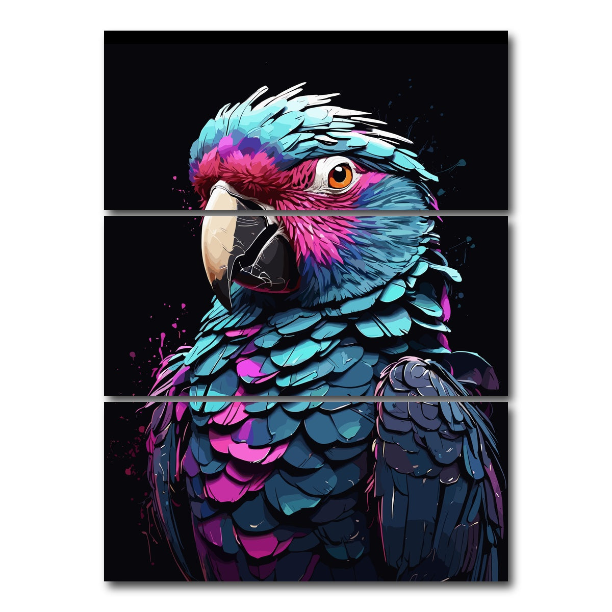 AUTO-MOCKUP WHITE | Parrot Animal Colorful | 3 Piece | Gallery Wrap Canvas | group=8x18_stacked