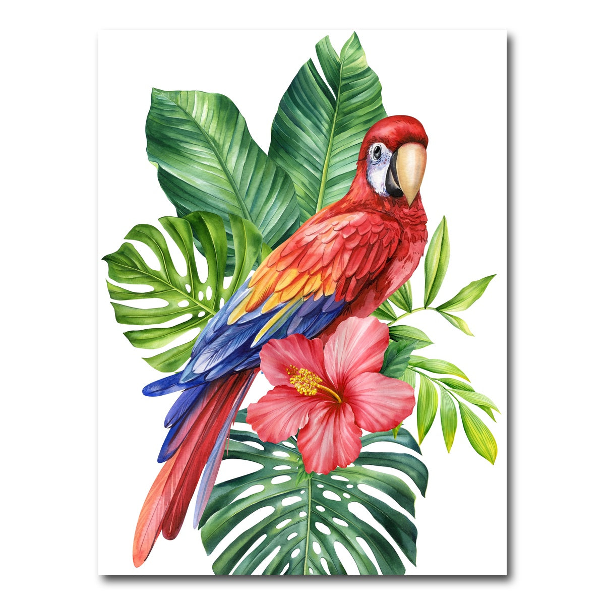 AUTO-MOCKUP WHITE | Parrot With Tropical Flowers | 1 Piece | Gallery Wrap Canvas | group=3x4