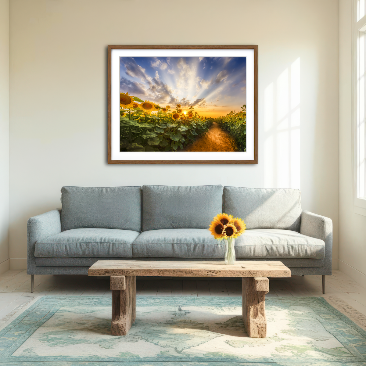 AUTO-MOCKUP ROOM | Path Through the Sunflower Field Wall Art