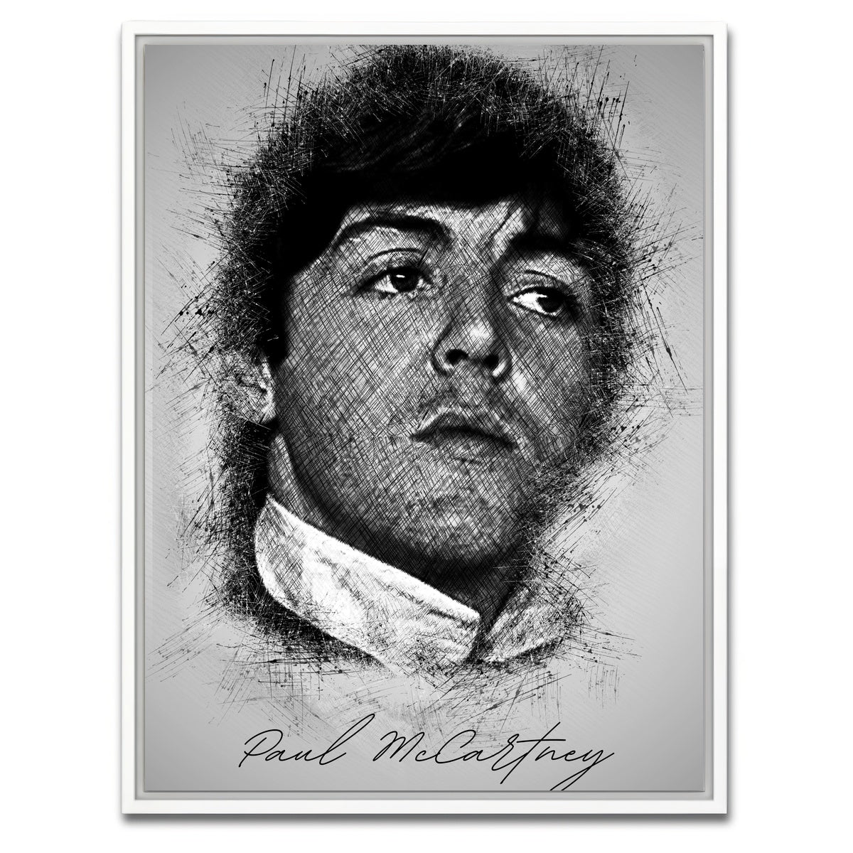 AUTO-MOCKUP WHITE | Paul McCartney Sketch | 1 Piece | White Framed Canvas | group=3x4