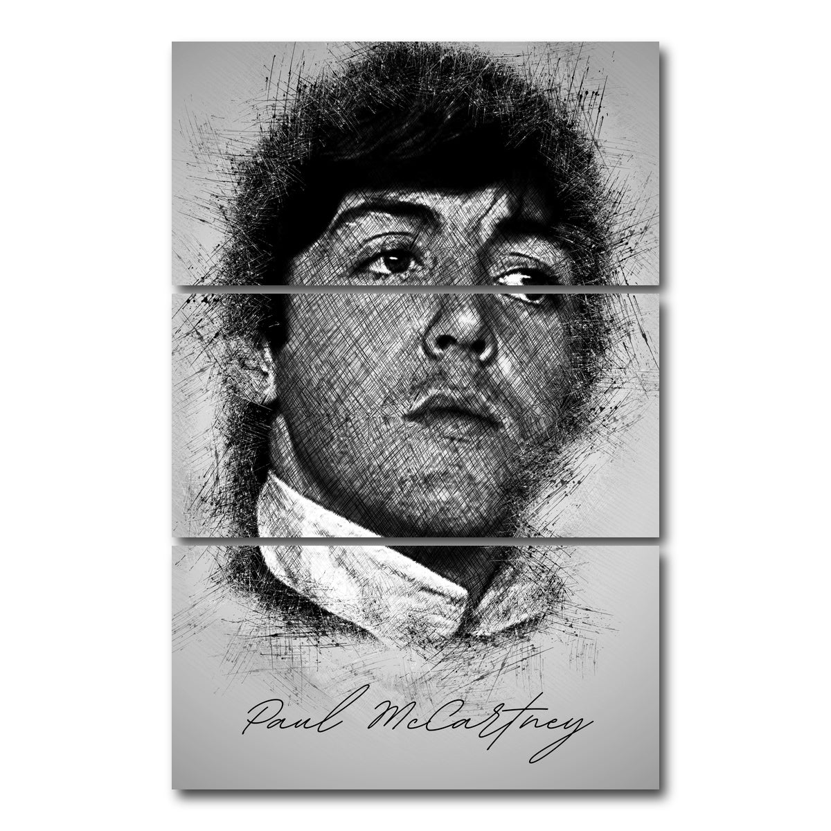 AUTO-MOCKUP WHITE | Paul McCartney Sketch | 3 Piece | Gallery Wrap Canvas | group=12x24_stacked