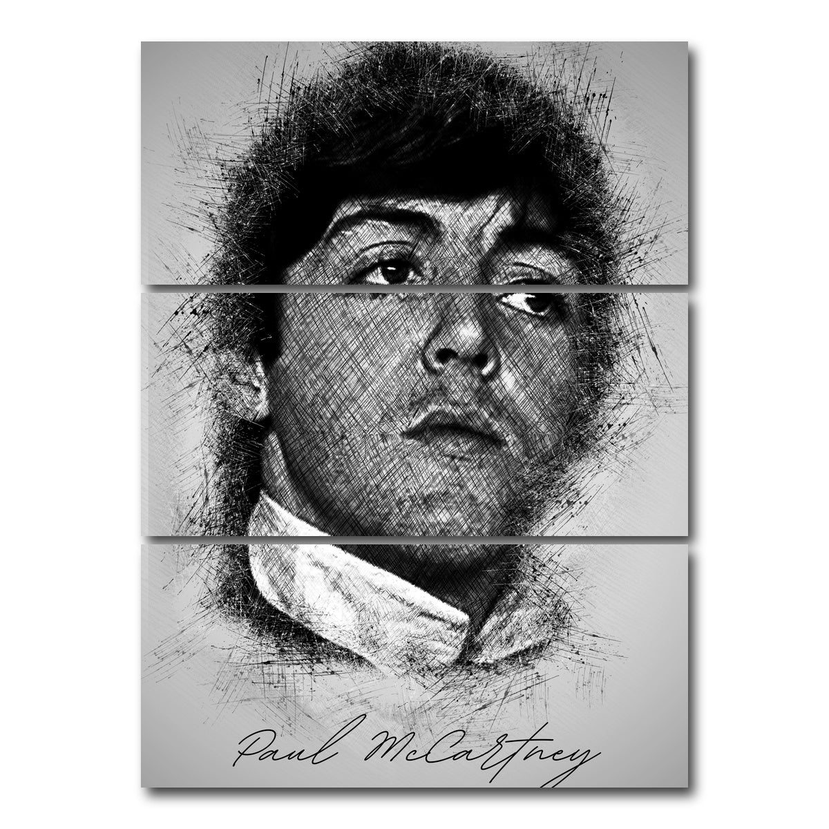 AUTO-MOCKUP WHITE | Paul McCartney Sketch | 3 Piece | Gallery Wrap Canvas | group=8x18_stacked